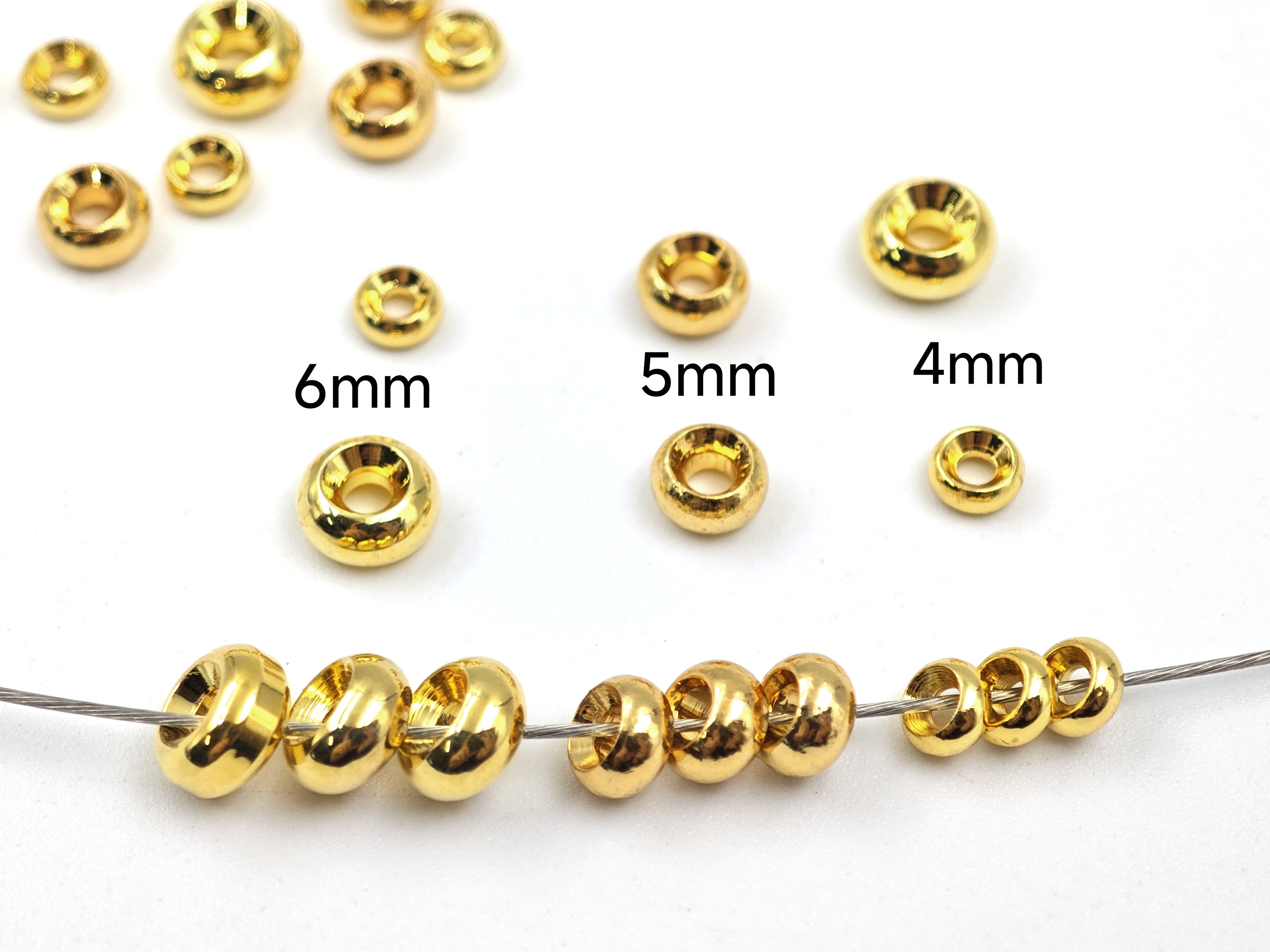 Perline a ciambella placcate in oro 18K, perline rondelle placcate in oro, perline per ruote, perline distanziatrici a ciambella lisce in oro, perline