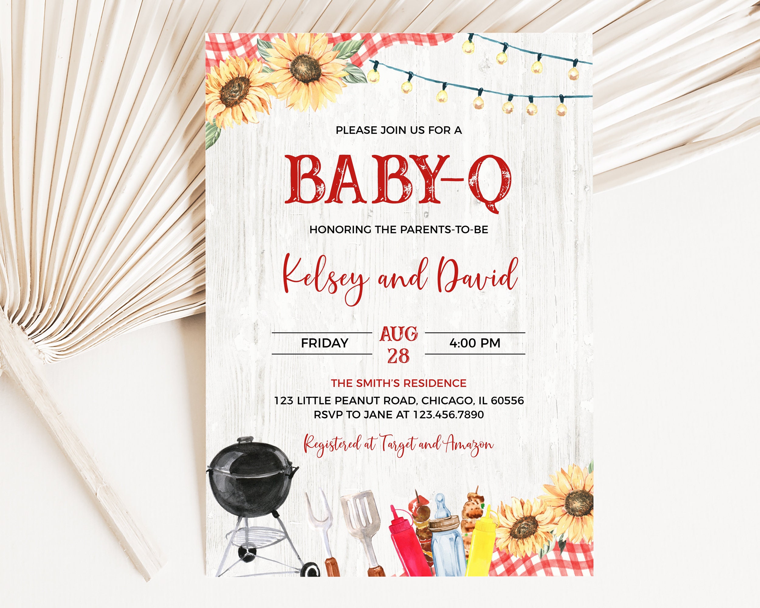 Invito modificabile per baby shower con barbecue, invito per baby shower in giardino, baby shower Baby-q, baby shower misto con barbecue, baby-q unise