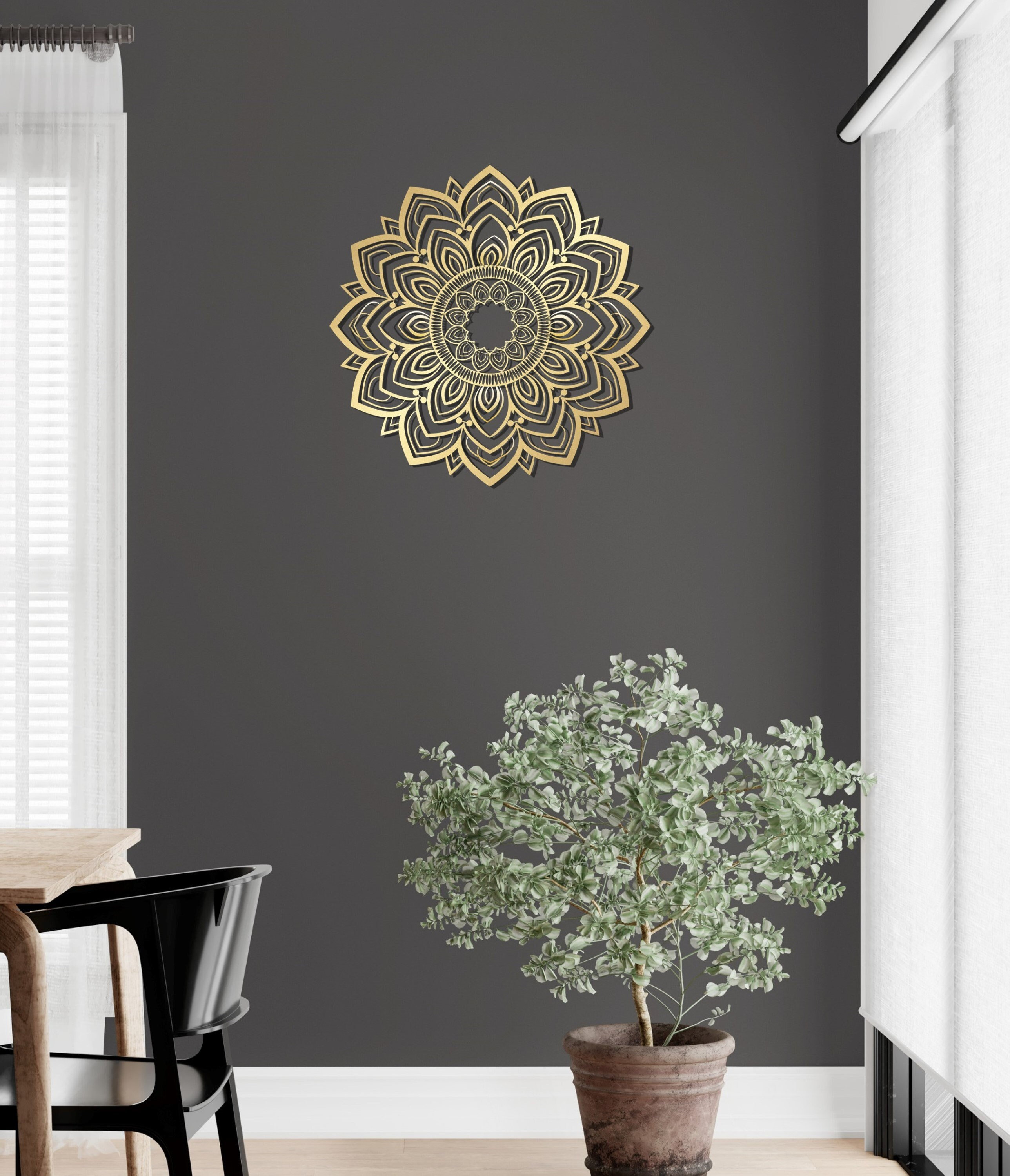 Decorazione murale con mandala dorato, decorazione murale moderna in metallo, decorazione murale per camera da letto, decorazione astratta per la casa
