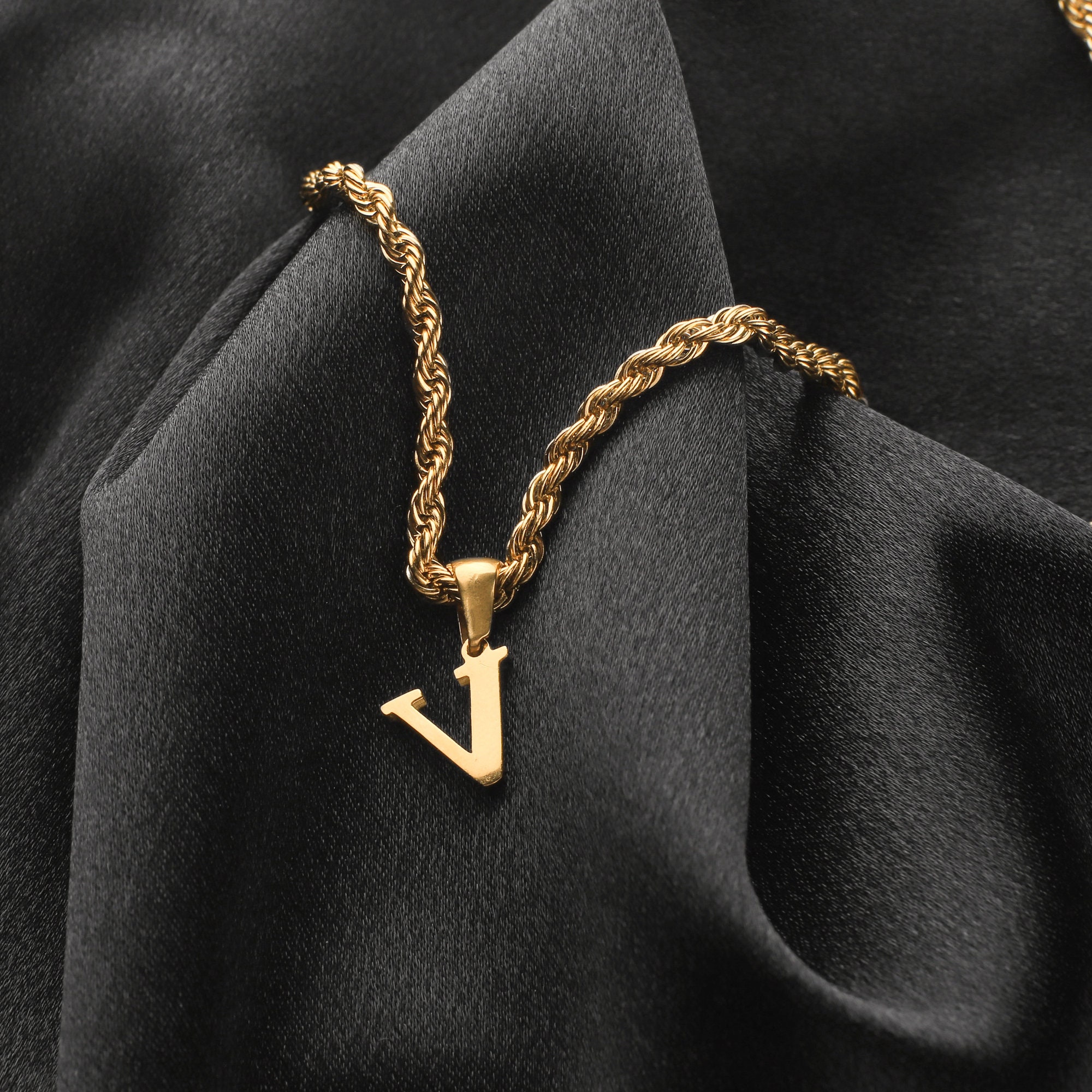 Collana con iniziale personalizzata in oro 18 carati per uomo, collana con catena a corda da uomo con iniziale, collana con catena intrecciata con cio