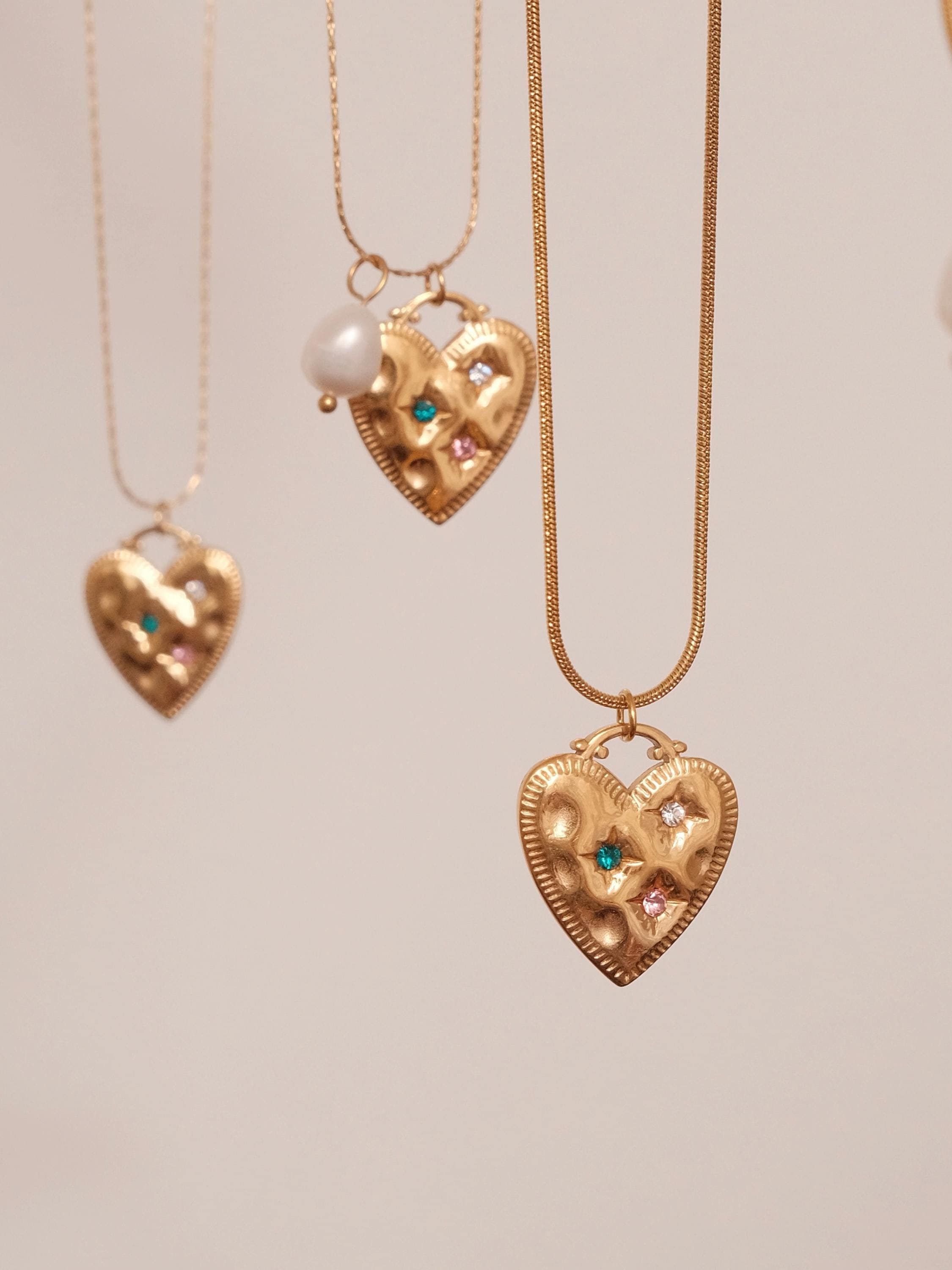 Collana con ciondolo a forma di cuore in oro, collana a forma di cuore riempita in oro 18 carati, collana impermeabile e anti-ossidazione, collana con