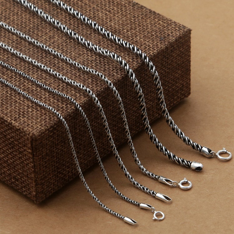 Catena a corda intrecciata in argento Sterling, catena Bali intrecciata, collana a catena a corda intrecciata in argento 925, catena a corda di grano