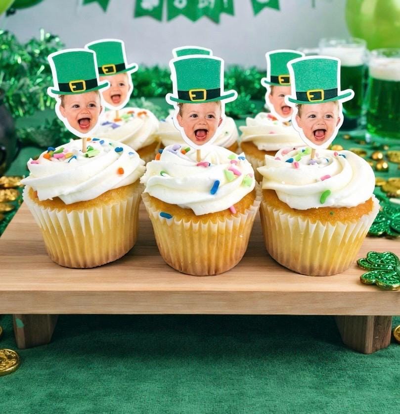 Decorazioni per cupcake Lucky One / Decorazioni per cupcake con volto di San Patrizio / Decorazioni per feste di compleanno Lucky One / Lucky Dude / L