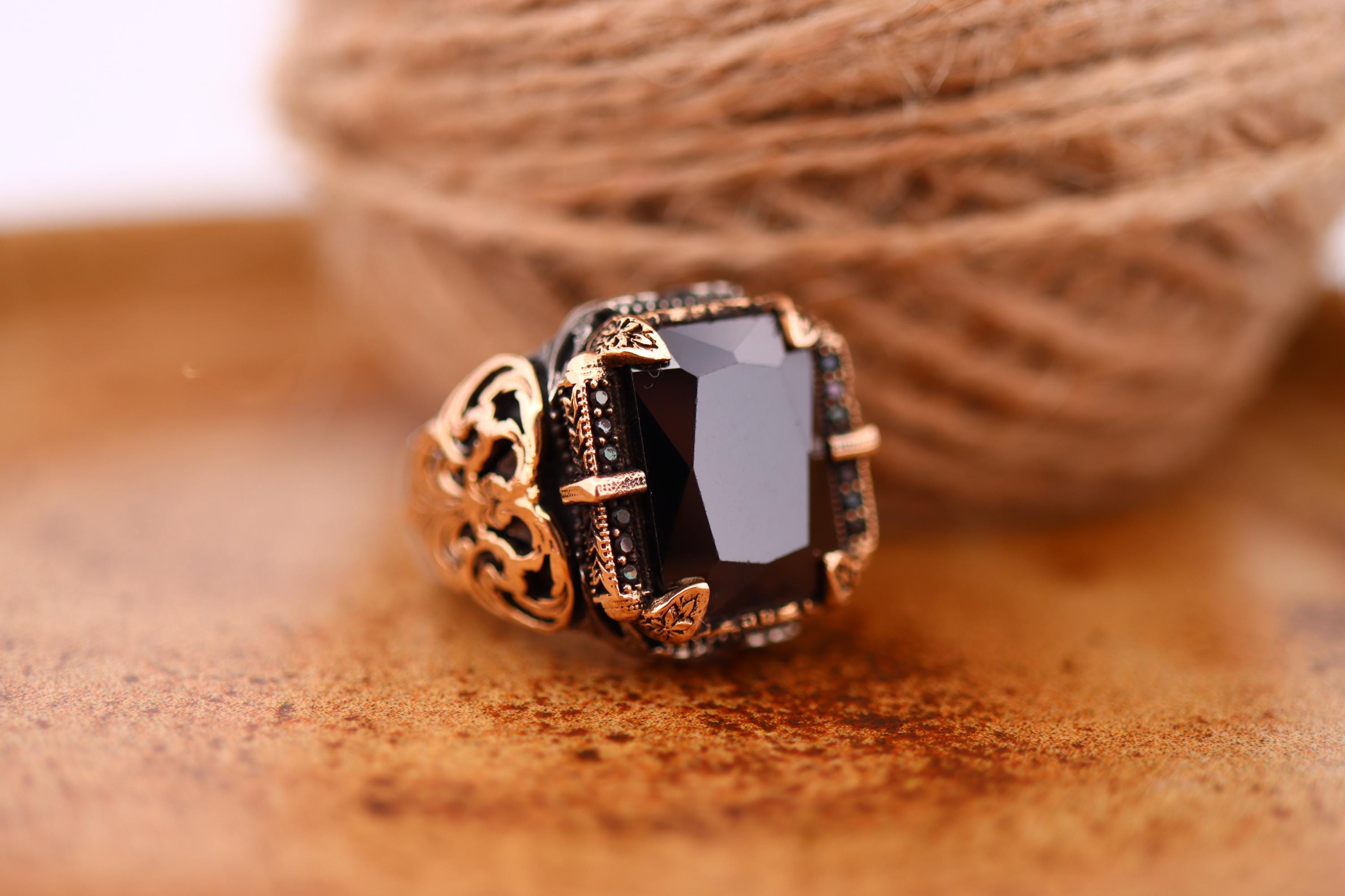 Anello da uomo in argento sterling 925, anello da uomo in onice, anello da uomo in argento, regalo per lui, anello da uomo in argento ottomano 925, an