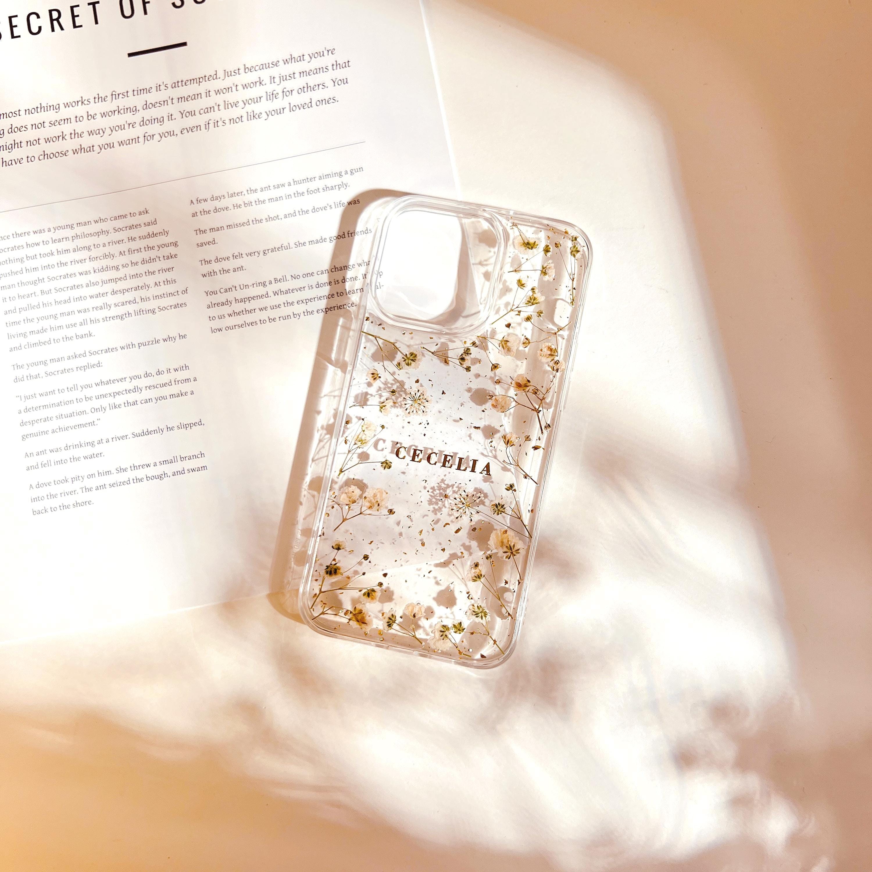 Cover per telefono con veri fiori pressati: cover personalizzata con nome per iPhone 17 Air 16 E 15 14 13 12 11 Pro Max plus Samsung s 26 25 24 23 22,