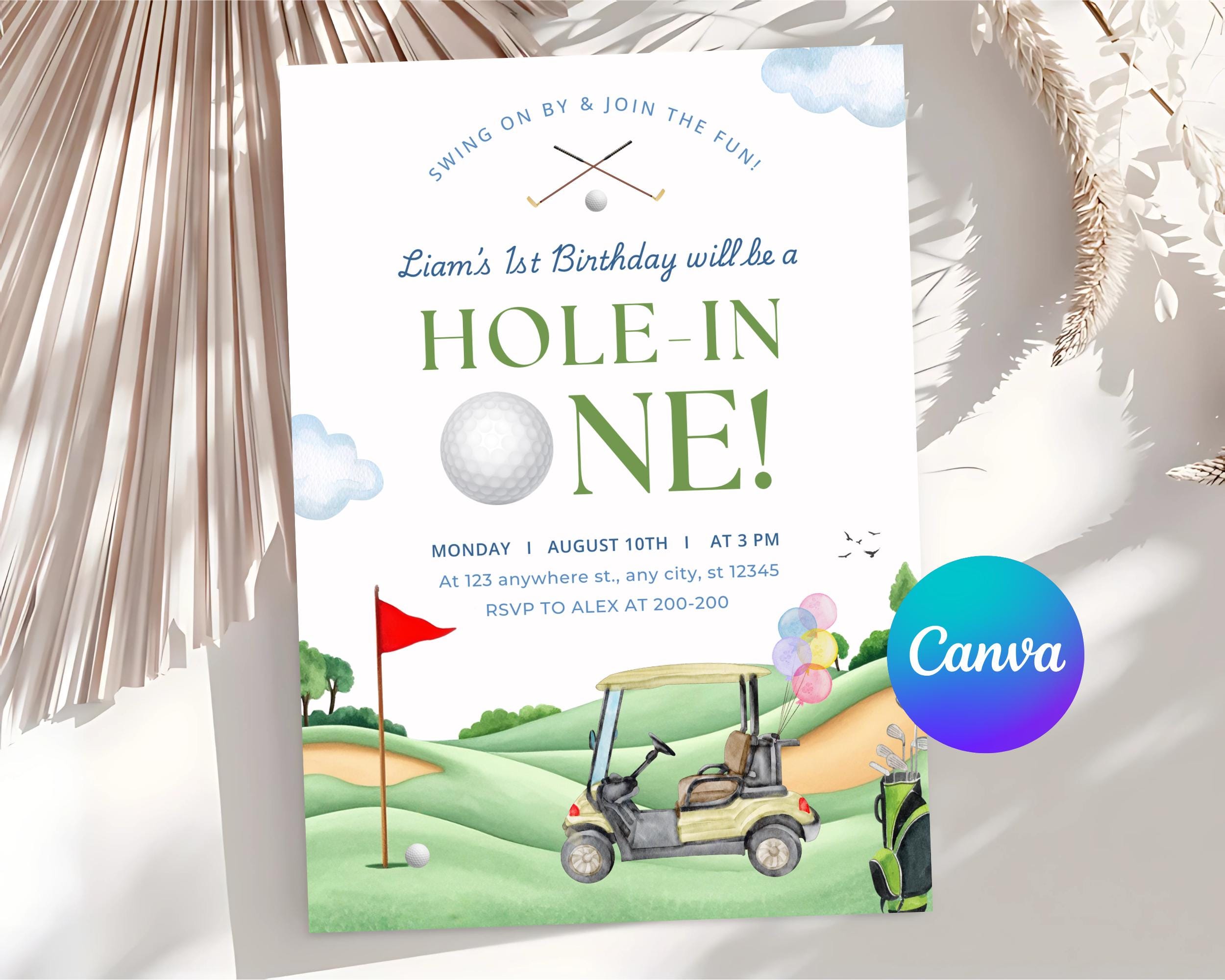 Invito di compleanno modificabile Hole-in-One - Golf First Birthday Par-tee - Invito di compleanno Golf - Download digitale per il primo compleanno -