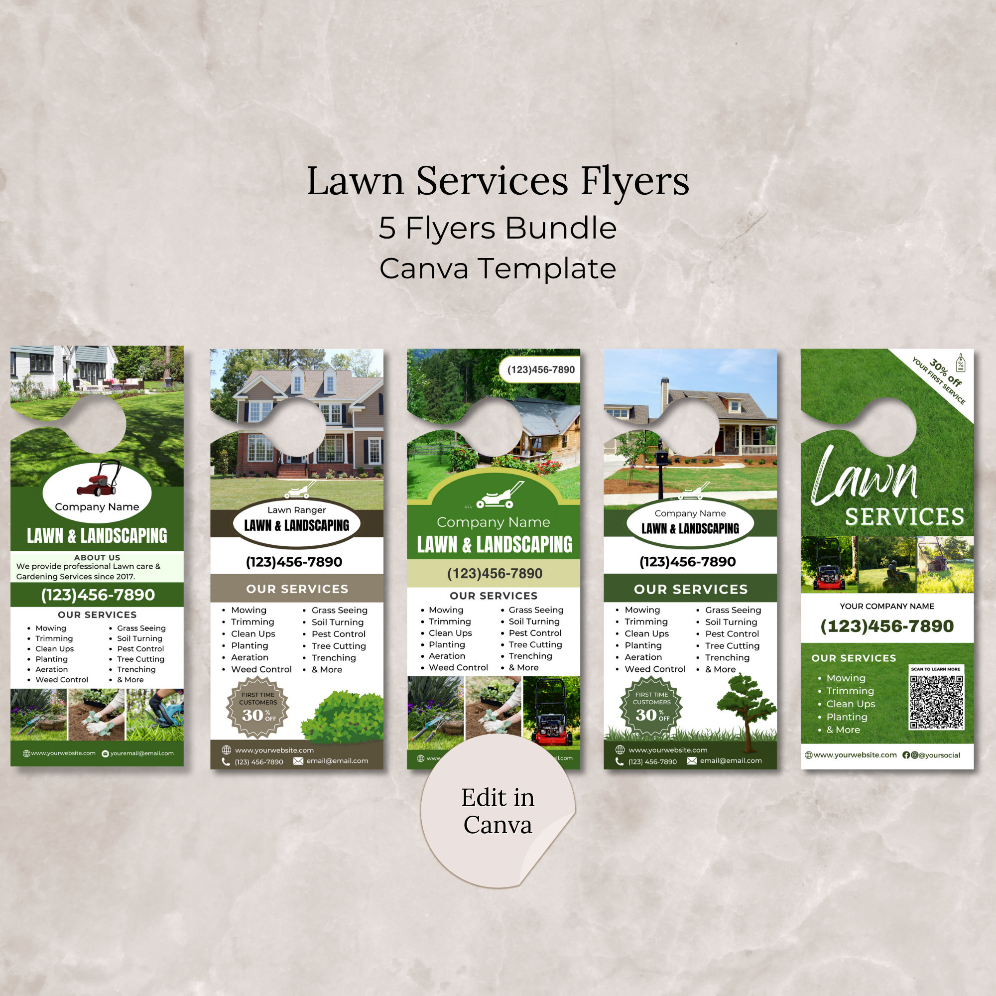Pacchetto di modelli di volantini per attività di servizi di giardinaggio Canva, volantini per servizi di falciatura, volantini per servizi di giardin