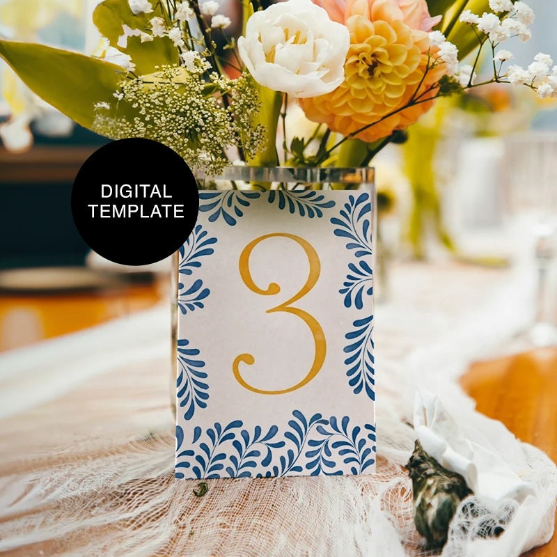 Modello per numeri di tavolo Talavera / Modello digitale per numeri di tavolo / Modello modificabile per numeri di tavolo per matrimoni e feste a tema