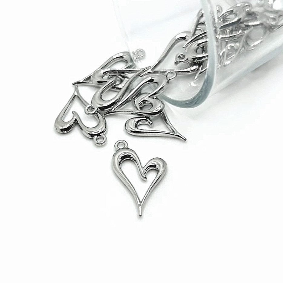 4, 20 o 50 ciondoli a forma di cuore aperto asimmetrico bifacciale in argento, 15 x 24 mm / Spedizione immediata dagli USA / AS1311