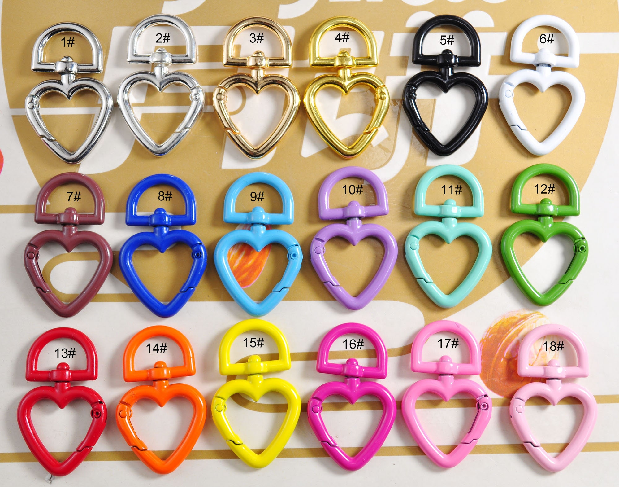 8/20/50 pezzi di chiusura girevole a forma di cuore con colori misti, moschettone in metallo, gancio girevole a forma di cuore, gancio a forma di arag