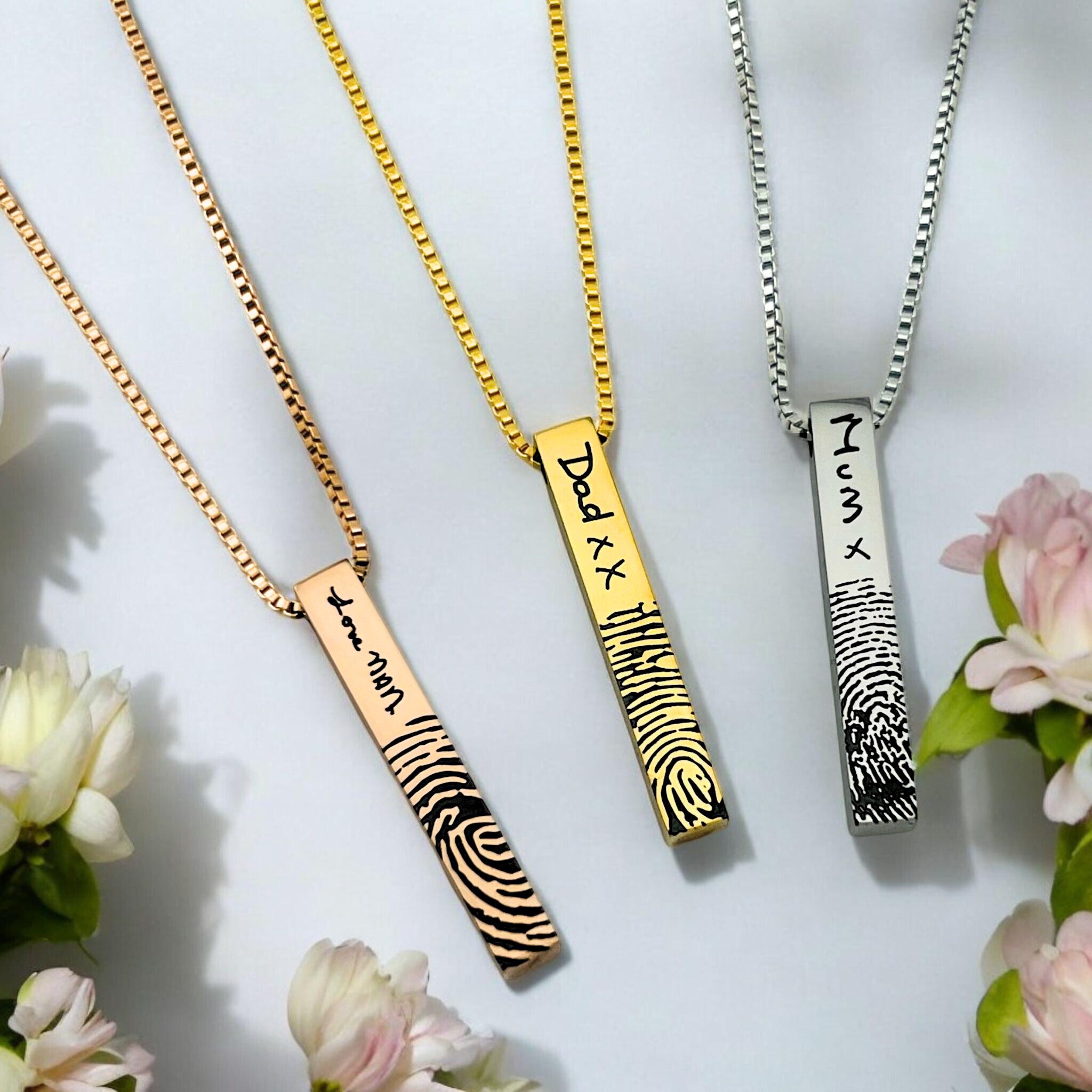 Collana personalizzata con impronta digitale e barra per la scrittura a mano / Scrittura a mano e firma / Commemorativa / Ciondolo con impronta digita