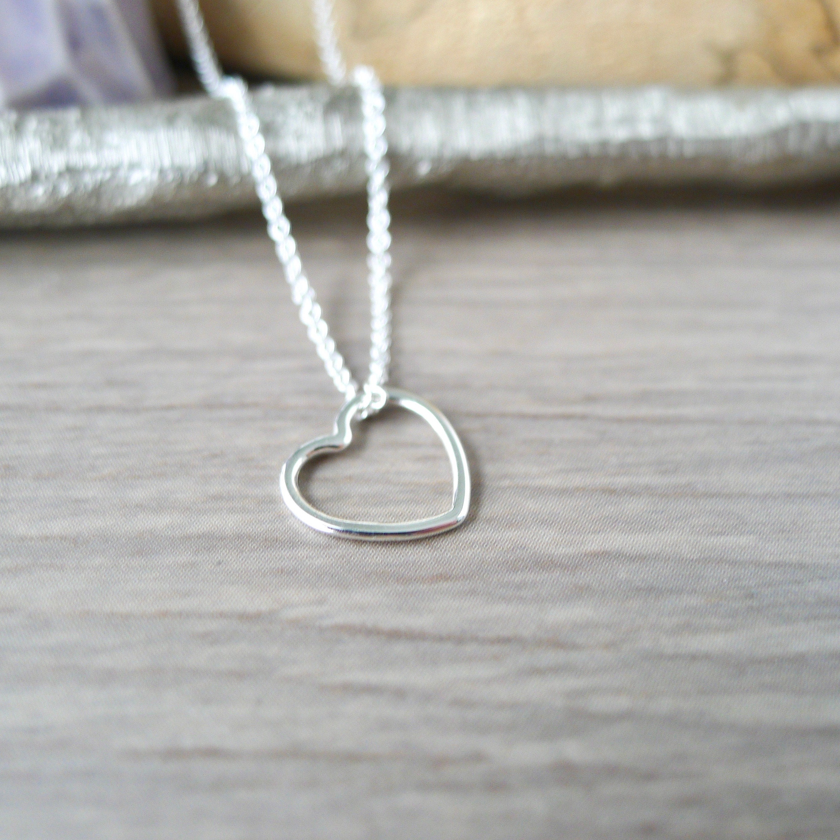 Collana a cuore, argento sterling, cuore semplice, cuore semplice, gioielli moderni a forma di cuore, cuore organico, cuore aperto, cuore in argento,
