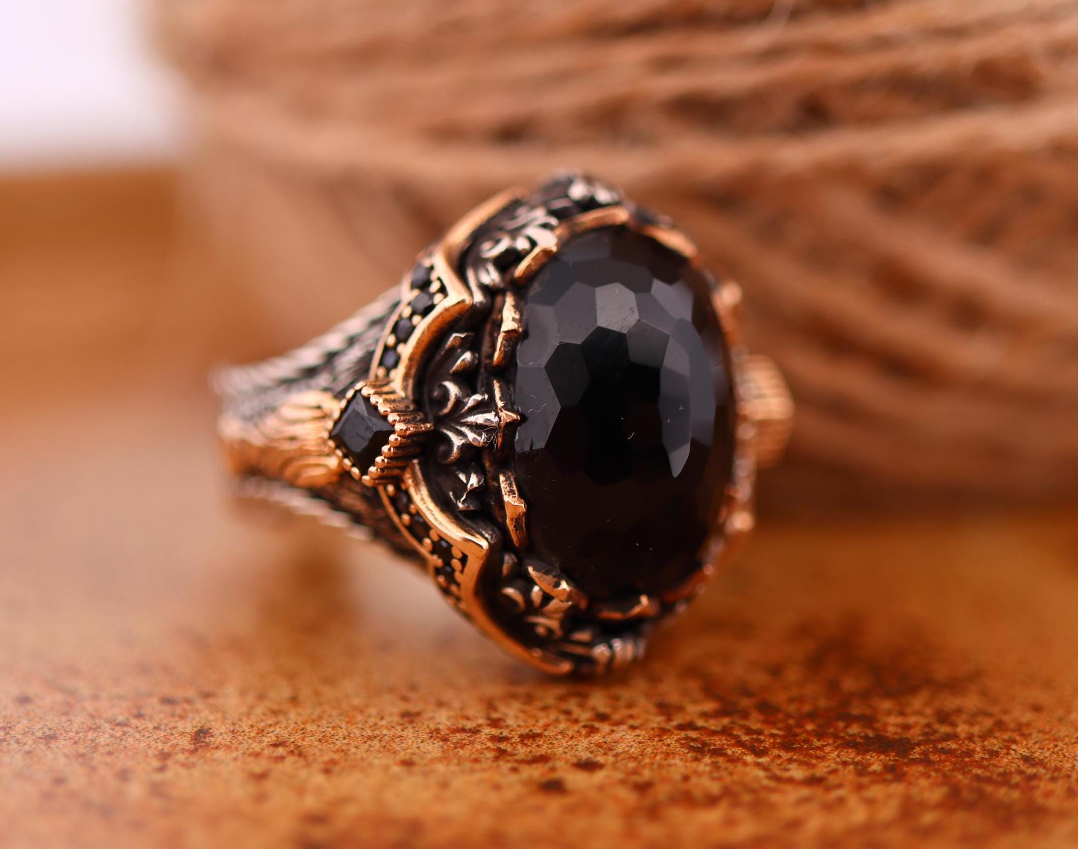 Anello da uomo in argento sterling 925, anello da uomo in onice, anello da uomo in argento, regalo per lui, anello da uomo in argento ottomano 925, re