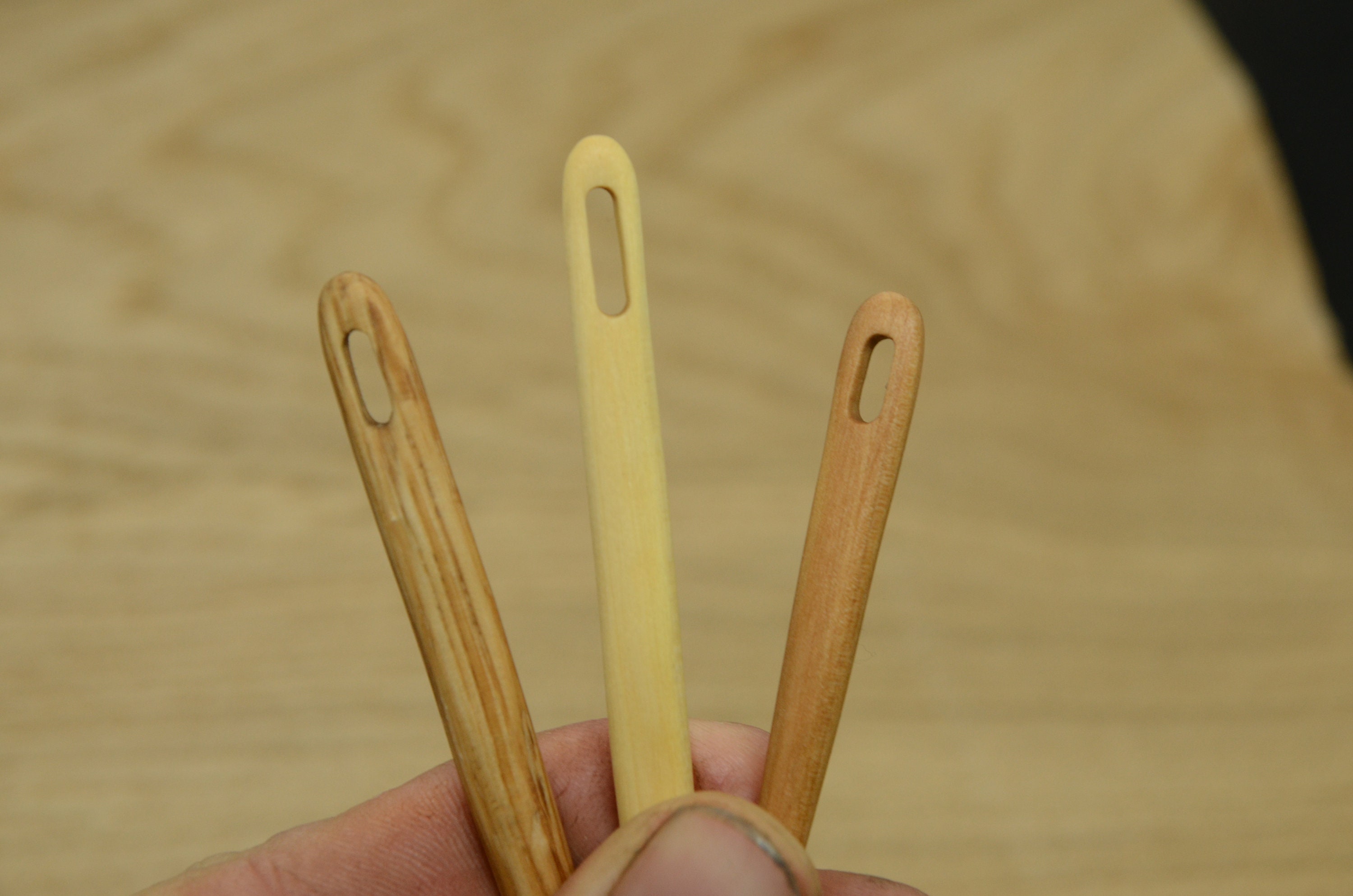 Set di 3 aghi in legno / Ago per legatura / Ago per spazzolino da denti in legno / Ago in legno / Ago per tessitura / Lunghezze 12,10,7 cm
