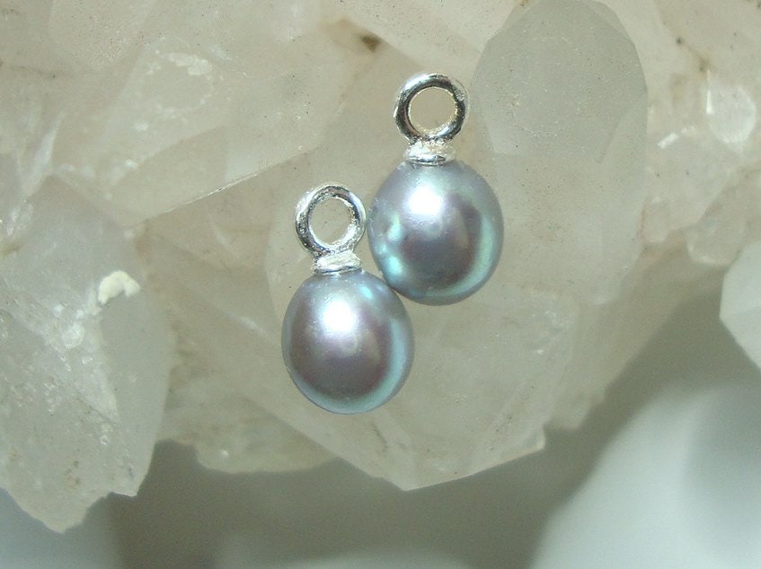 Perla d'acqua dolce, ciondolo in argento sterling 925, piccola perla d'acqua dolce grigio chiaro, graziosa perla a goccia, perla a goccia d'acqua, 5 x