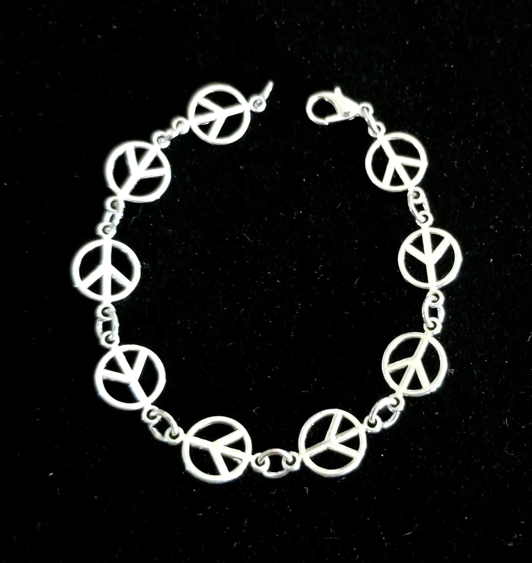Bracciale in argento con simbolo della pace, braccialetto con ciondolo con simbolo della pace, braccialetto da donna con simbolo della pace, bracciale