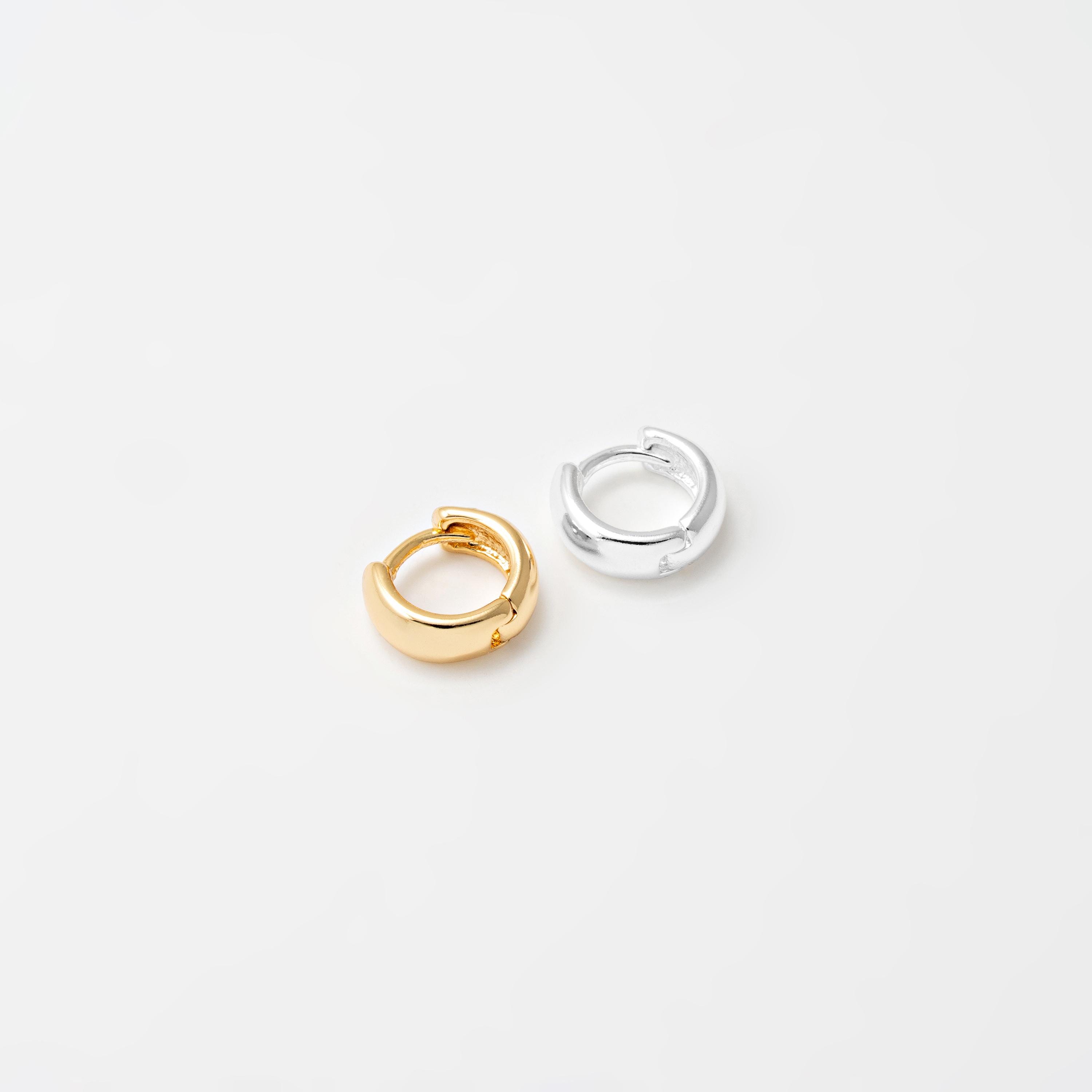 2 pezzi - Orecchini audaci, orecchini rotondi One Touch, orecchini a cerchio rotondi audaci, orecchini semplici One Touch, placcati in vero oro 14 car