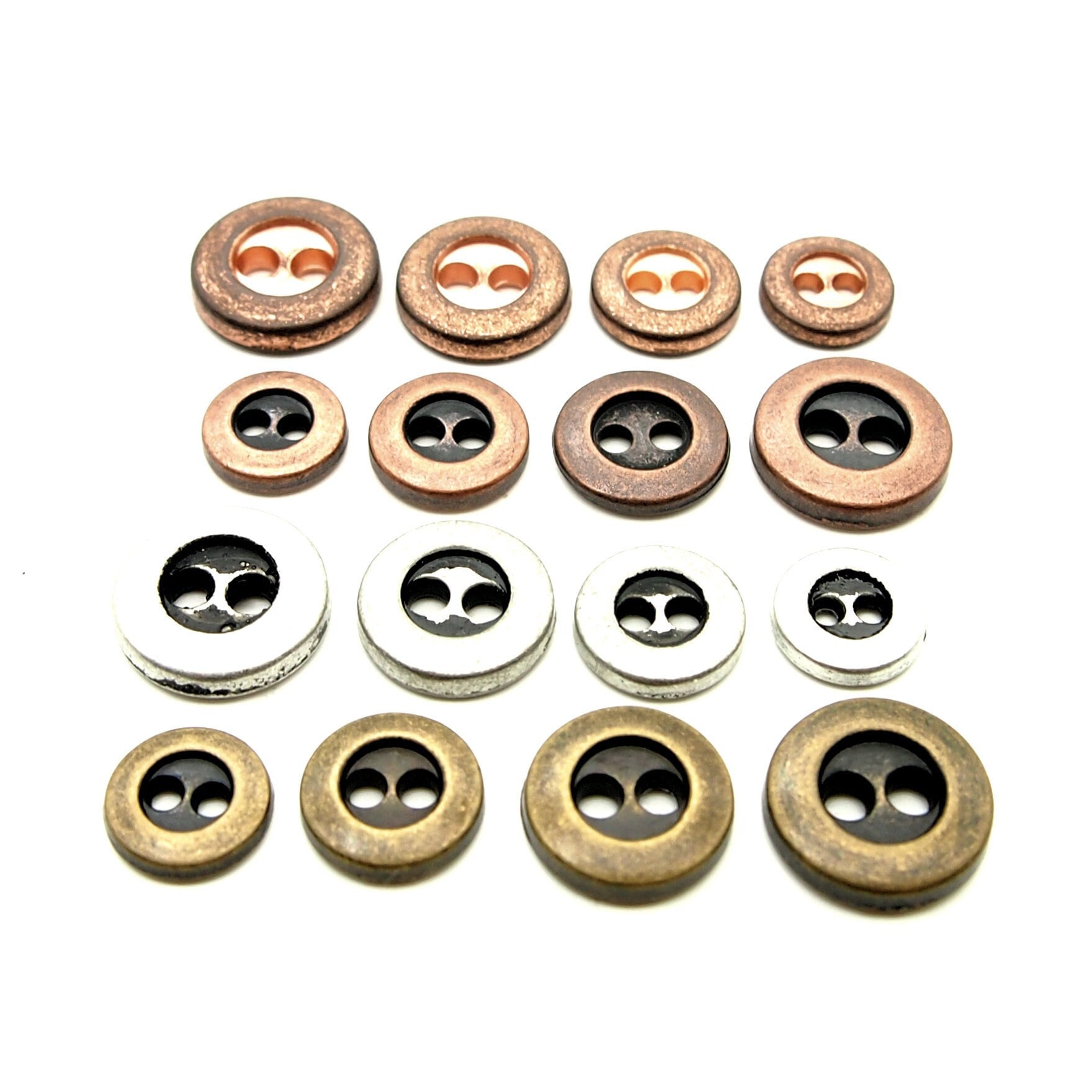 Bottoni piccoli a 2 fori (10 pezzi) - 9/10/11/13 mm; Oro rosa vintage/Rame antico/Ottone antico/Nero stagno