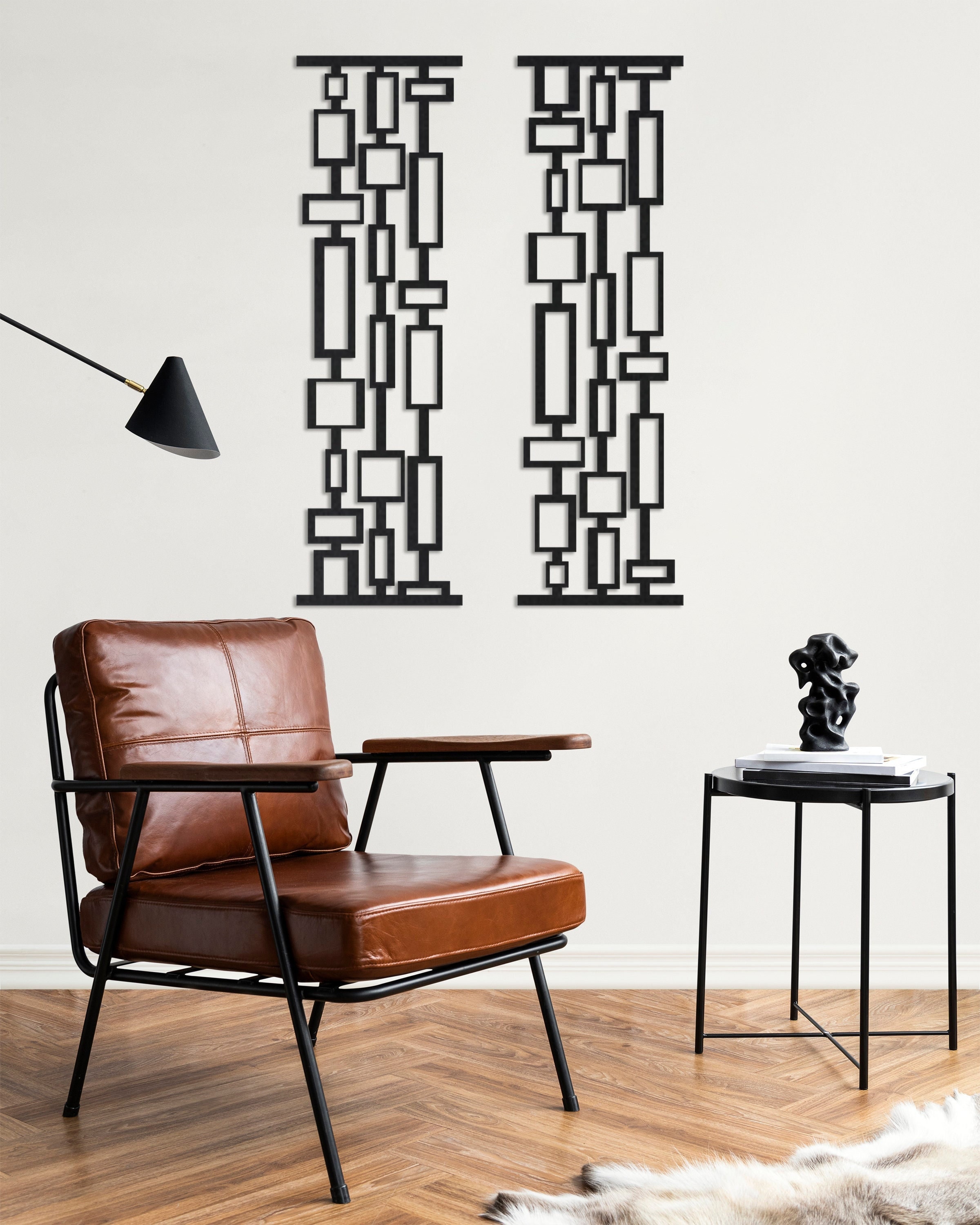 Set di 2 quadri da parete in metallo stile Mid-Century Modern, decorazioni murali Mid-Century Modern, decorazioni murali moderne per soggiorno, quadri