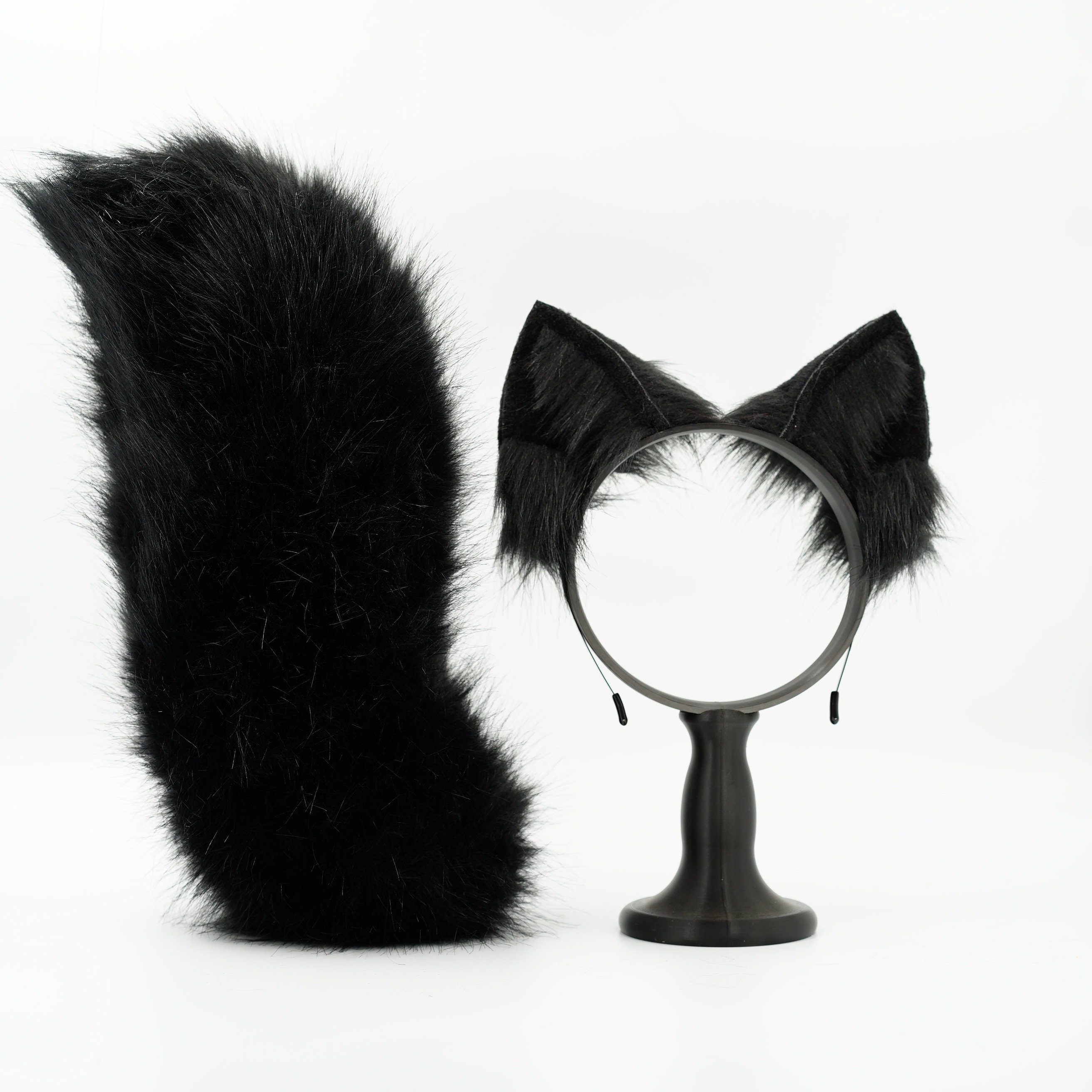 Orecchie e coda di gatto nero, orecchie in pelliccia sintetica, orecchie di gatto, coda, cerchietto per orecchie, orecchie di coppia, orecchie da gatt