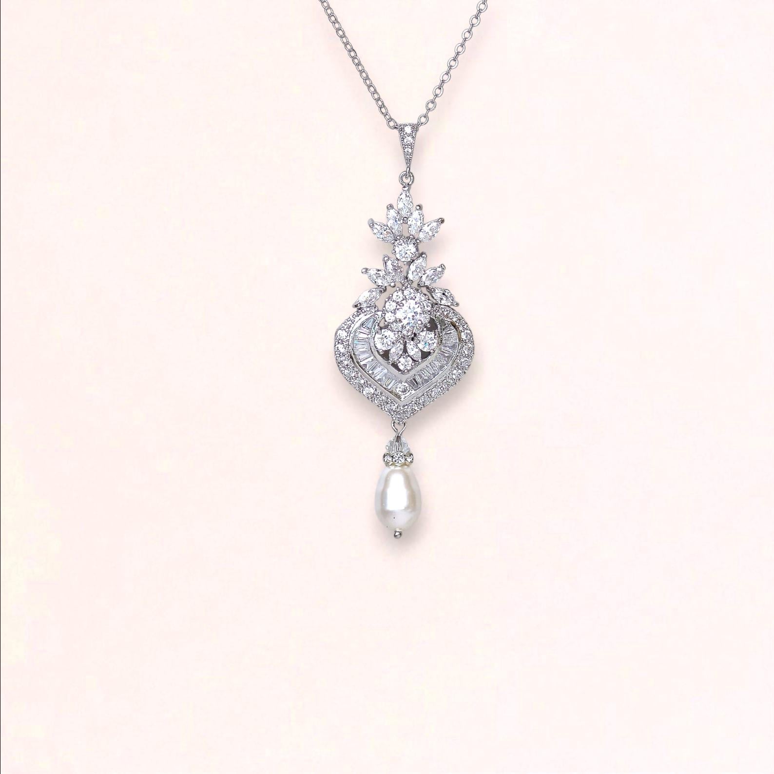 Collana da sposa in cristallo, collana con ciondolo in cristallo, gioielli da sposa in cristallo, collana in oro rosa e oro bianco, collana da sposa,
