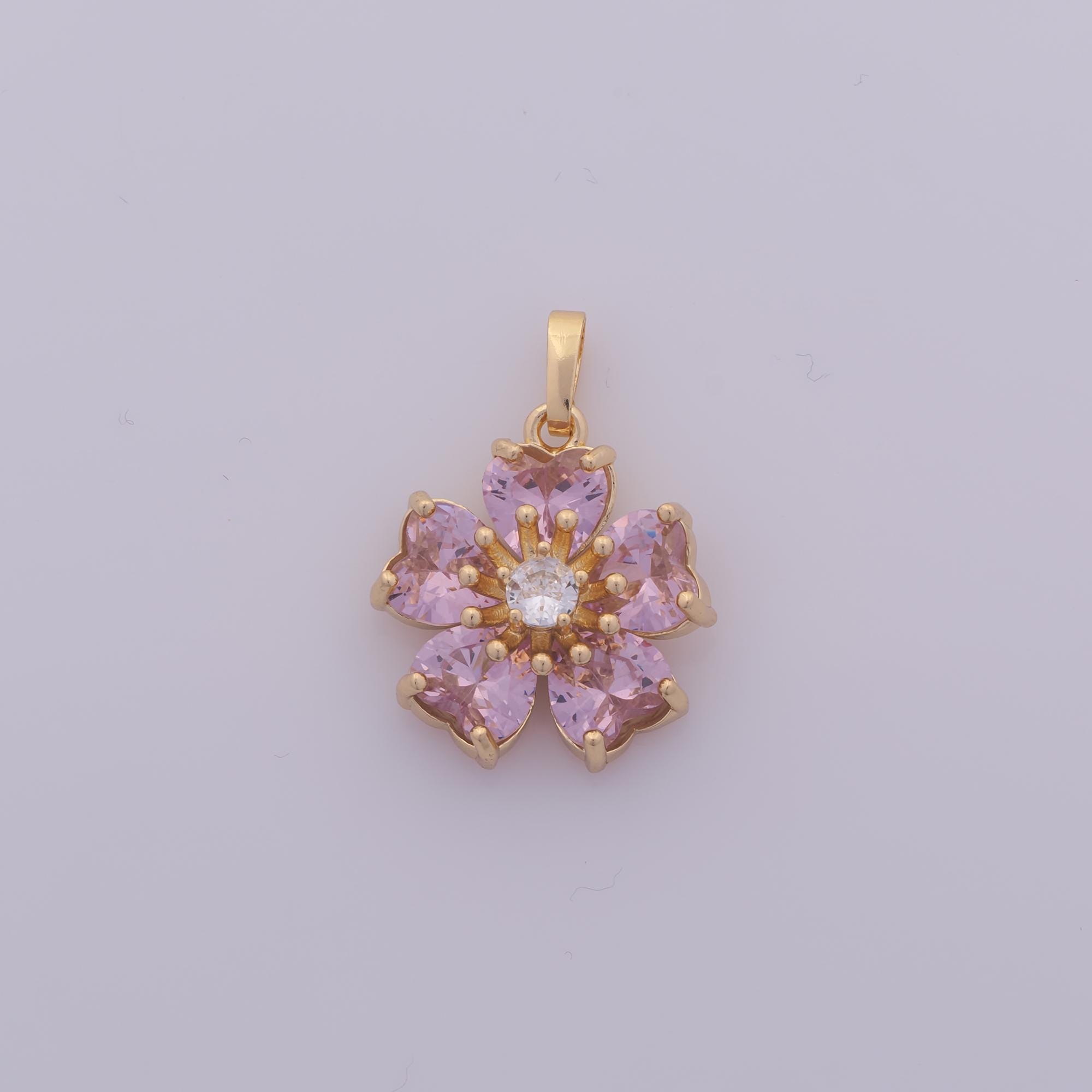 1 pz. Ciondolo a forma di fiore in oro CZ, ciondolo a forma di fiore riempito in oro 18 carati, ciondolo a forma di fiore fai da te per braccialetti,