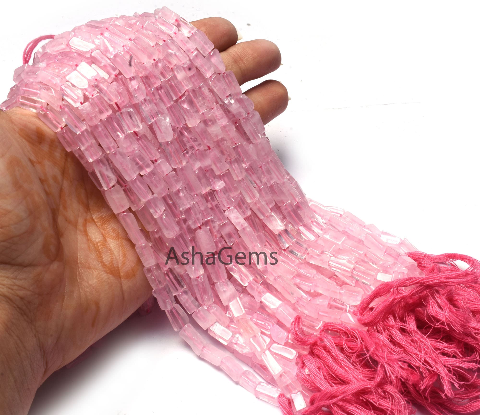 Perline rettangolari lisce di quarzo rosa, perline di pietra preziosa naturale di quarzo rosa, fatte a mano, rettangolari irregolari, perline di quarz