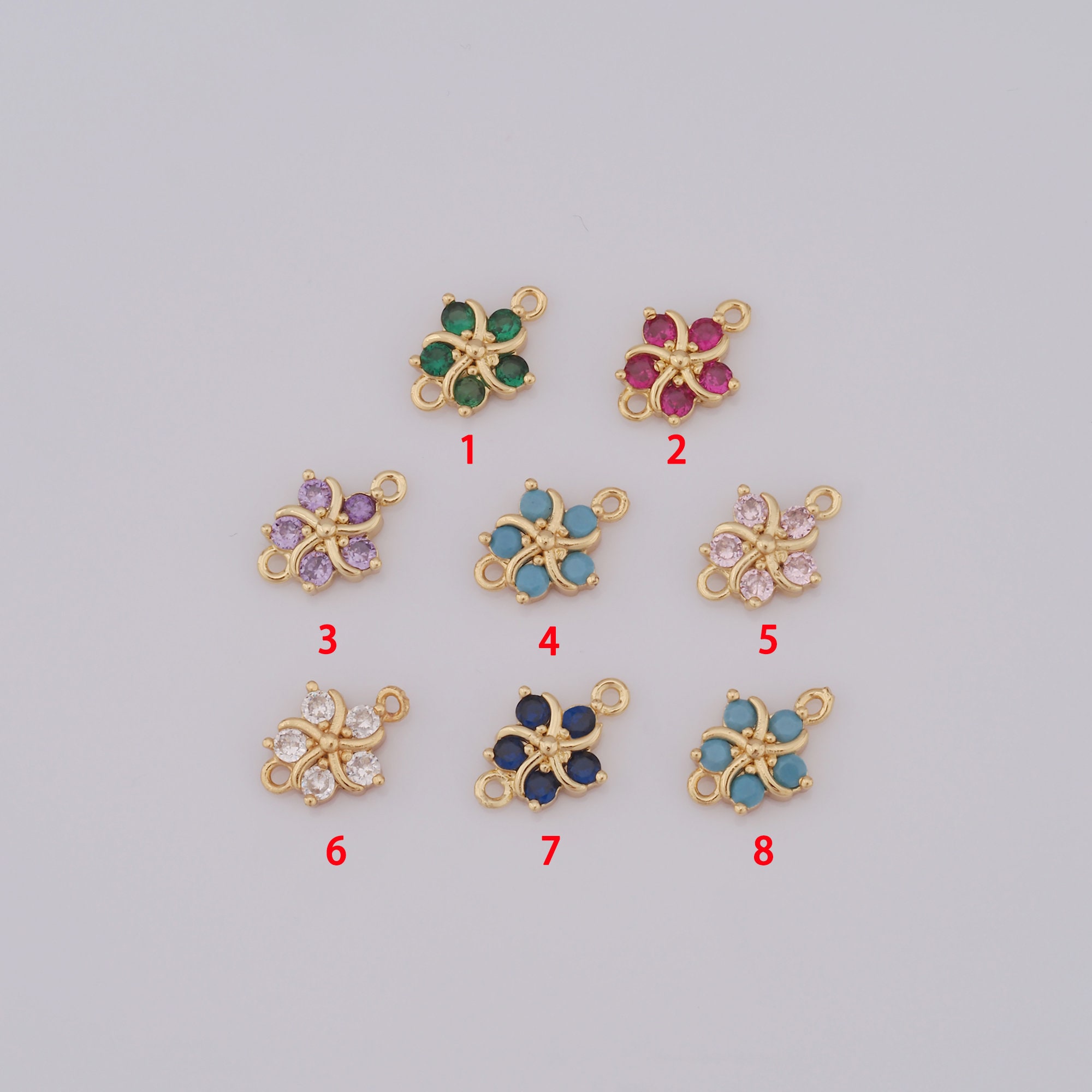 1 pz Connettore a forma di fiore in oro CZ, connettore a forma di fiore riempito in oro 18K, connettore a forma di fiore fai da te per braccialetti, c