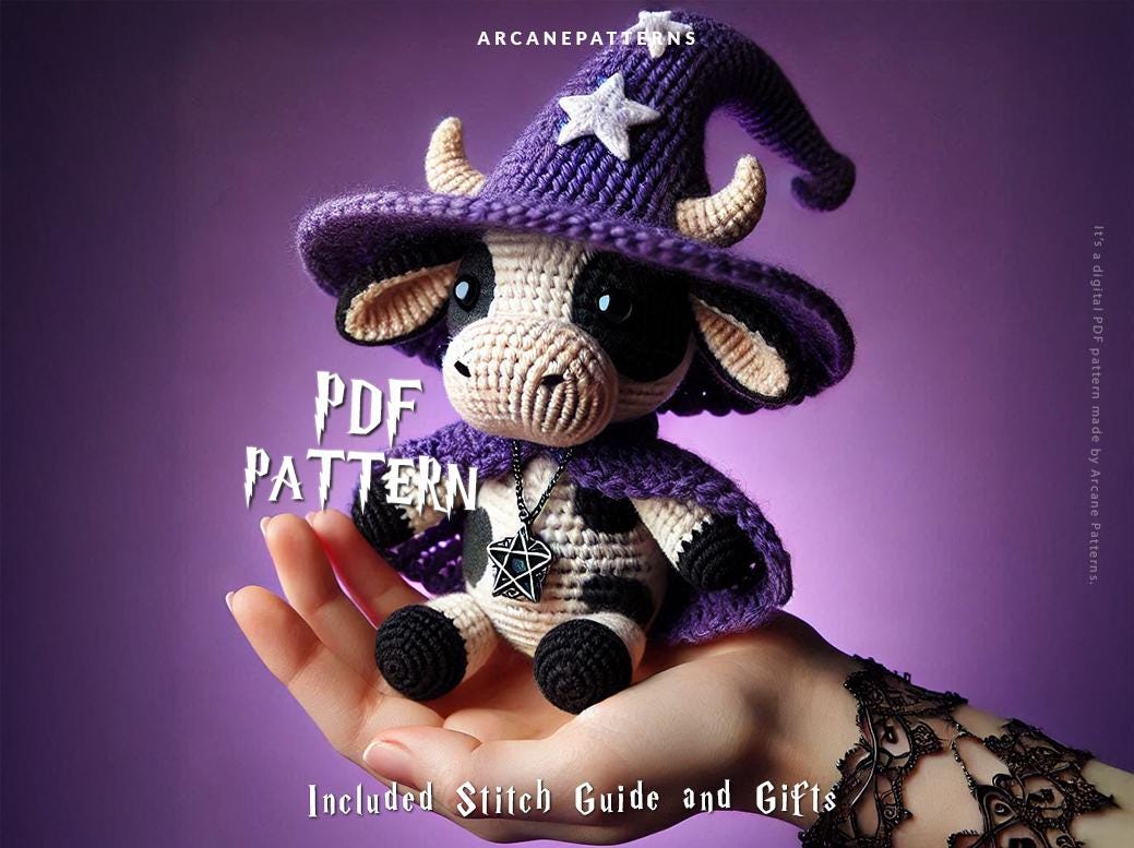 Schema all'uncinetto per mucca, schema amigurumi, uncinetto da mago, tutorial fai da te facile, regali per bambini, schema per bambola all'uncinetto,