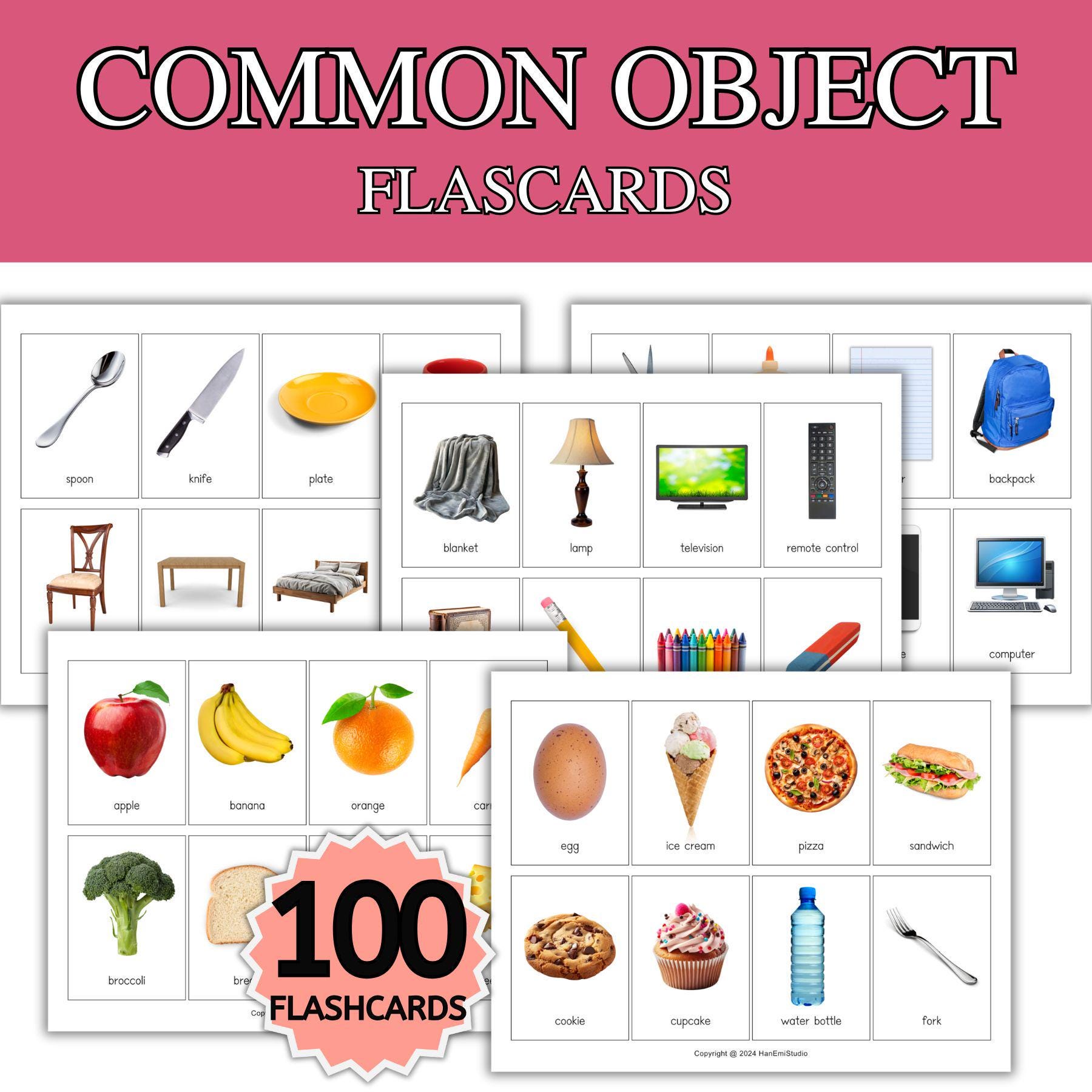 100 schede didattiche di oggetti comuni; schede didattiche di logopedia; schede didattiche didattici; schede didattiche Montessori; schede didattiche