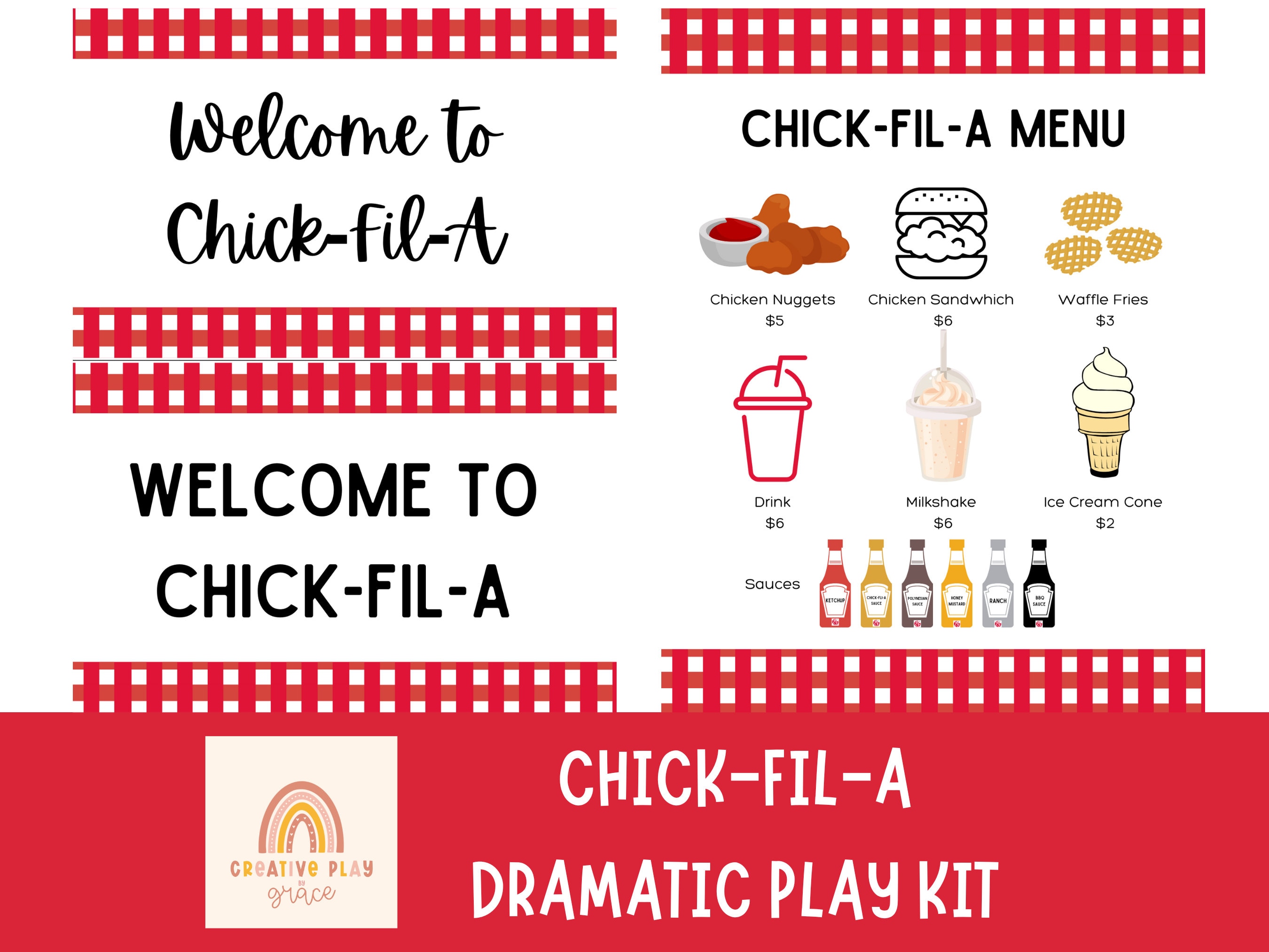 Gioco drammatico di Chick-Fil-A, gioco di finzione, gioco drammatico in classe, gioco drammatico a casa, sala giochi, kit di gioco