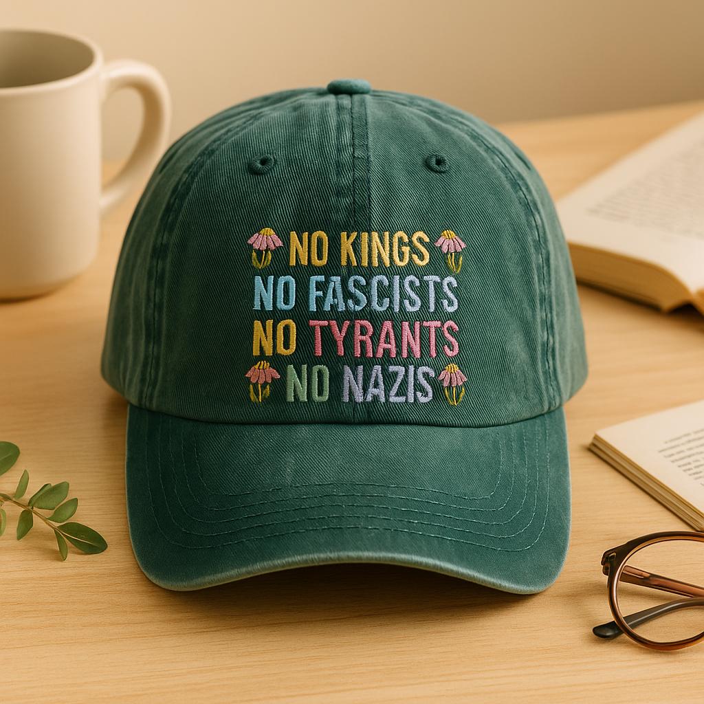 "Cappello ricamato \"No Kings in America\", berretto con dichiarazione politica, cappello anti-MAGA, berretto con abbigliamento di protesta, cappello Res"