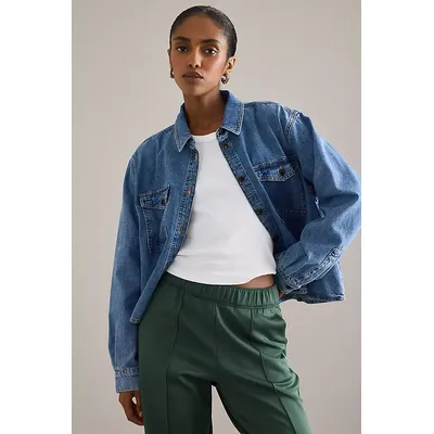 By Anthropologie Long-Sleeve Crop Denim Top