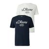 T-Shirt S.OLIVER, Herren, Gr. M, blau (weiß, navy), Jersey, Obermaterial: 100% Baumwolle, bedruckt, casual, normal hüftbedeckend, Rundhals, Kurzarm, Shirts, mit großen Logo-Print, im 2er Pack