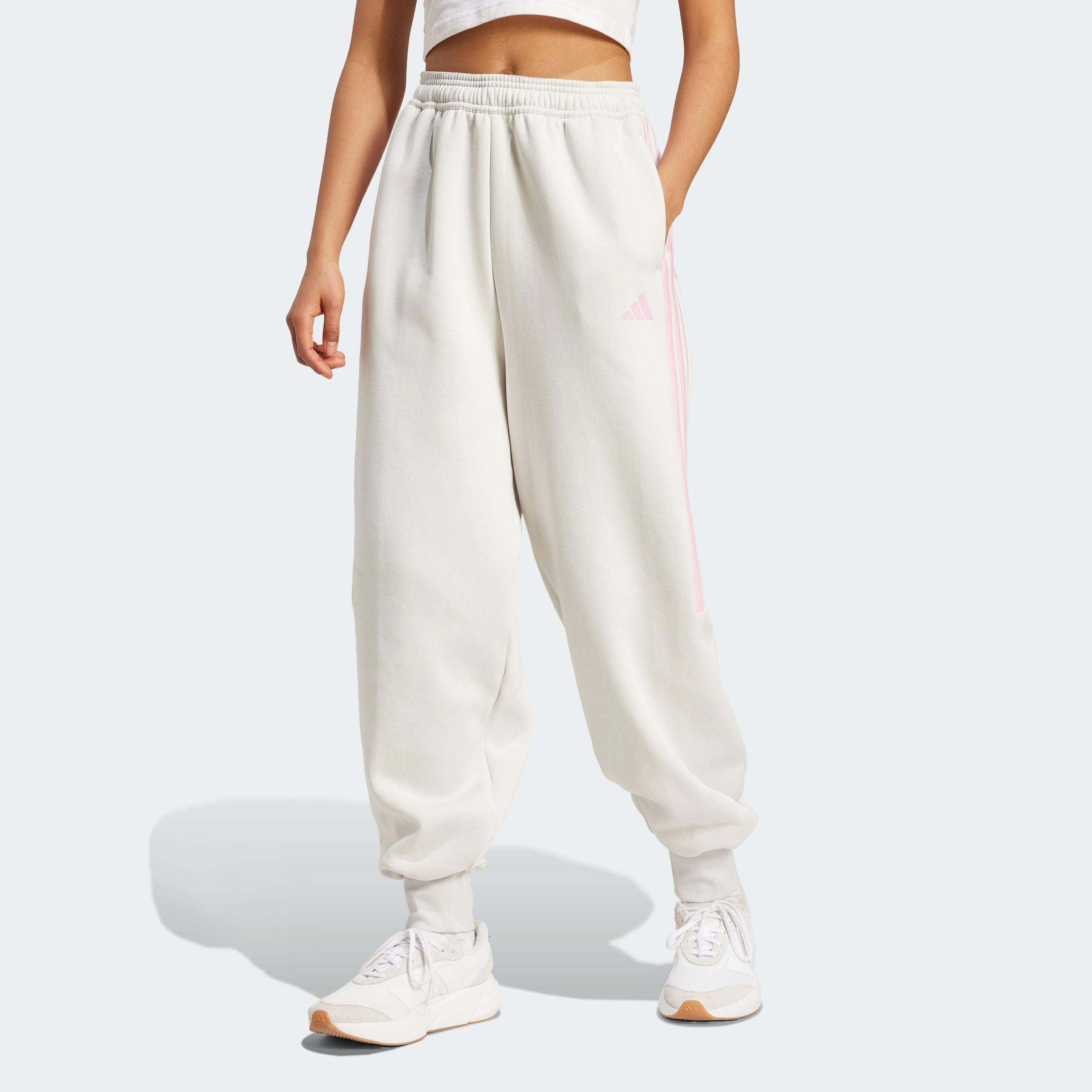 Sporthose ADIDAS SPORTSWEAR "W TIRO FL PT", Damen, Gr. L, N-Gr, rosa (grau one, true pink), Obermaterial: 70% Baumwolle, 30% Polyester, Hosen Sporthose