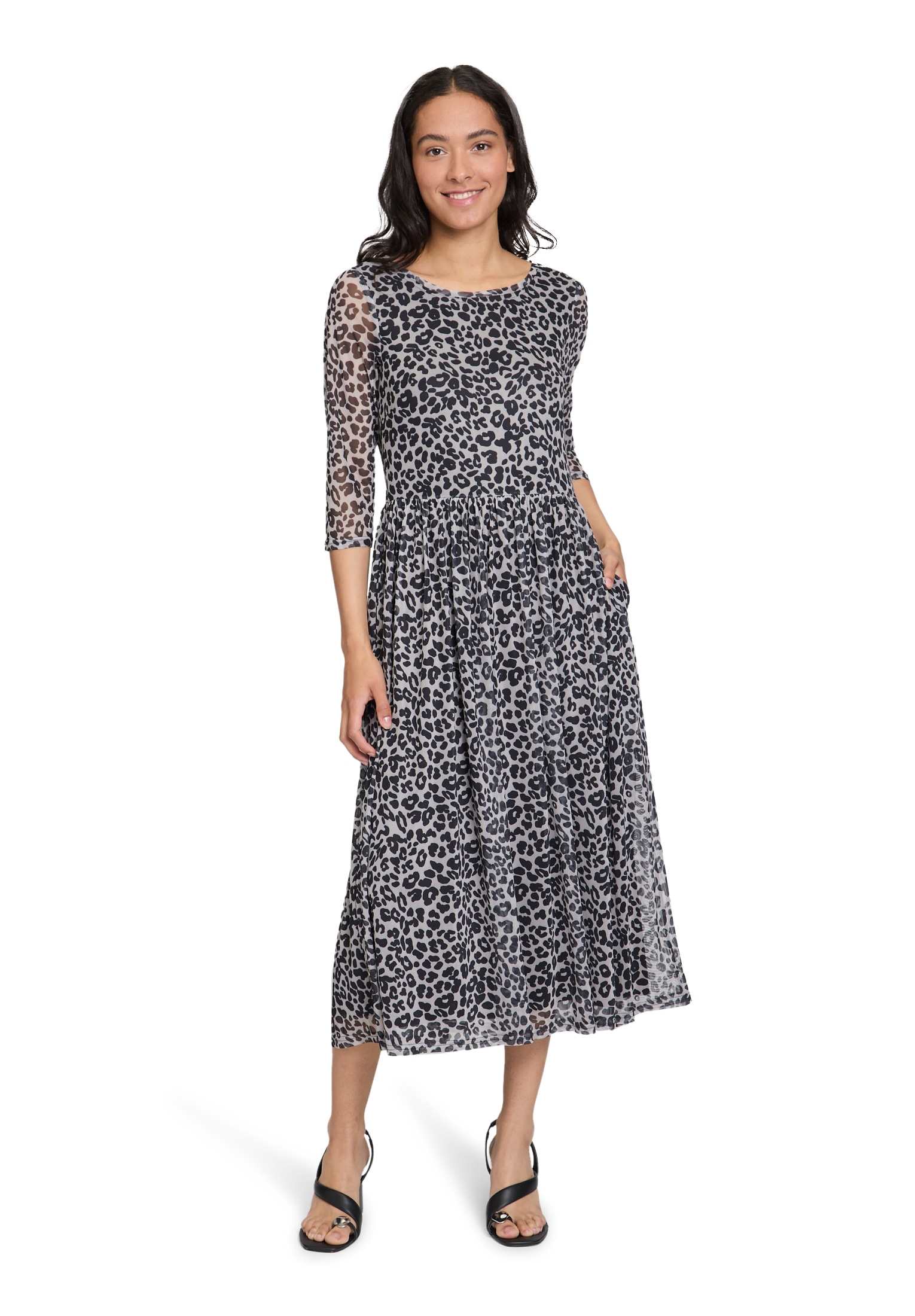 Maxikleid VERA MONT "Vera Mont Damen Maxikleid mit Leoprint", Damen, Gr. 42, Normalgrößen, schwarz (grau, schwarz), Mesh, Obermaterial: 95% Polyester, 5% Elasthan. Futter: 100% Polyester., Modisch, tailliert lang, Kleider Image