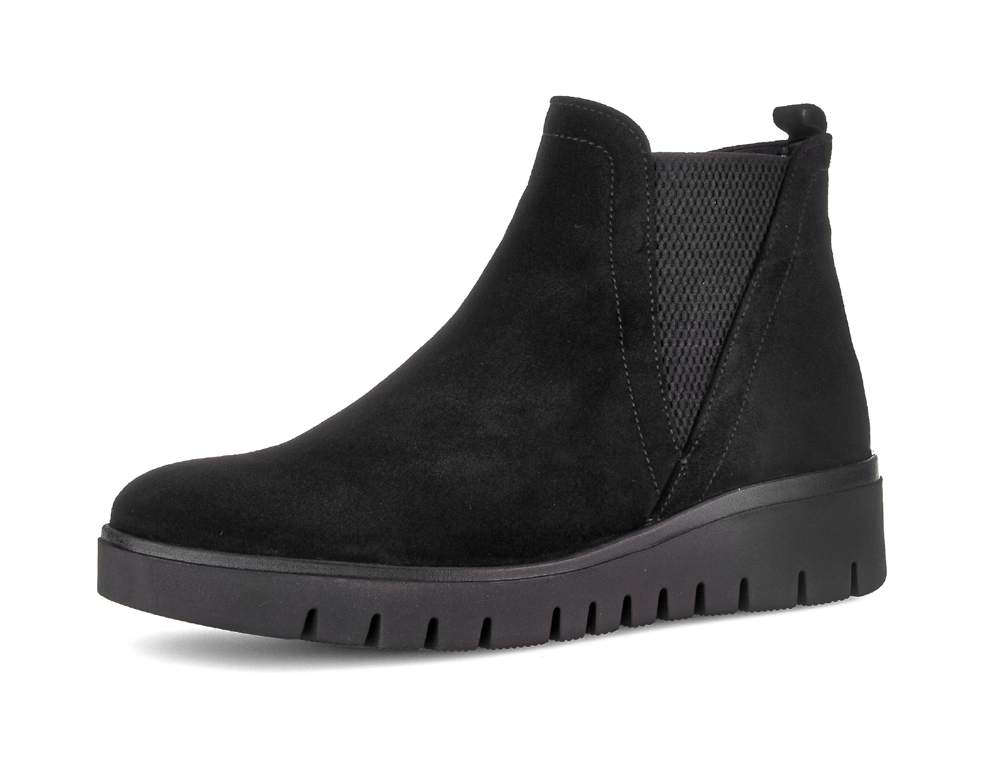 Chelseaboots GABOR "DAVOS", Damen, Gr. 36, schwarz, Elastischer Einsatz, Veloursleder, unifarben, Schuhe, Keilboots, Ankleboots in Komfortweite H (= sehr weit), Topseller