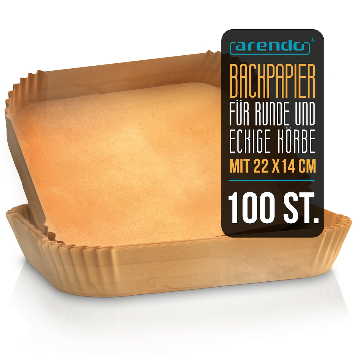 Arendo Backpapier für Heißluftfritteuse 4,5–10 L, 100 St., 22 x 14 x 4,5 cm, antihaft, ungebleicht, wasser- & ölbeständig Image