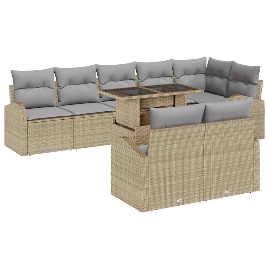 vidaXL Garten-Sofa-Set mit Speicher 9 pcs Beige Poly Rattan Image