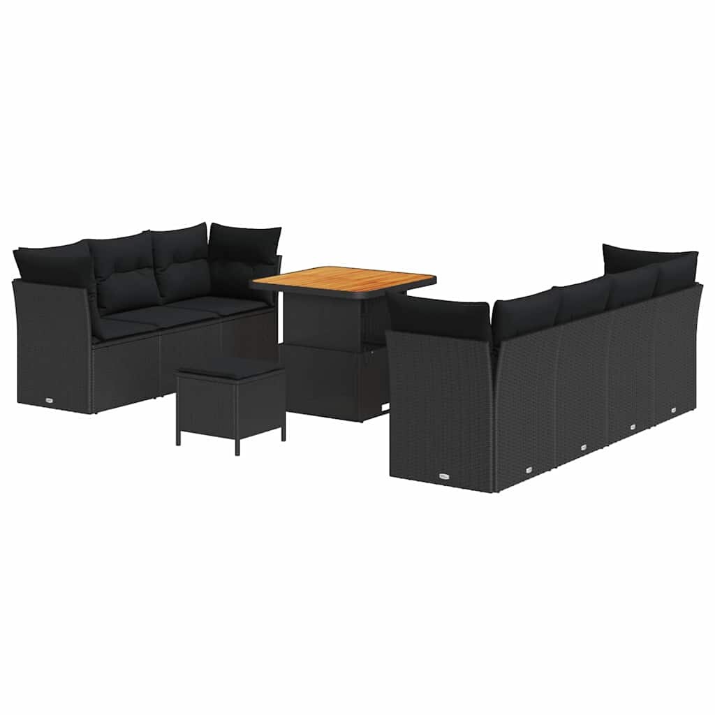 vidaXL Garten-Sofa-Set Höhenverstellbar 10 pcs Schwarz Poly-Rattan Image