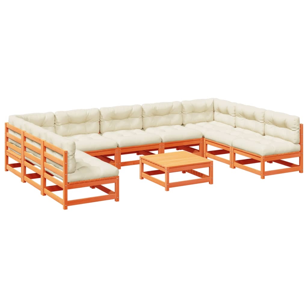 vidaXL 10-tlg. Garten-Sofagarnitur mit Kissen Wachsbraun Kiefernholz Image