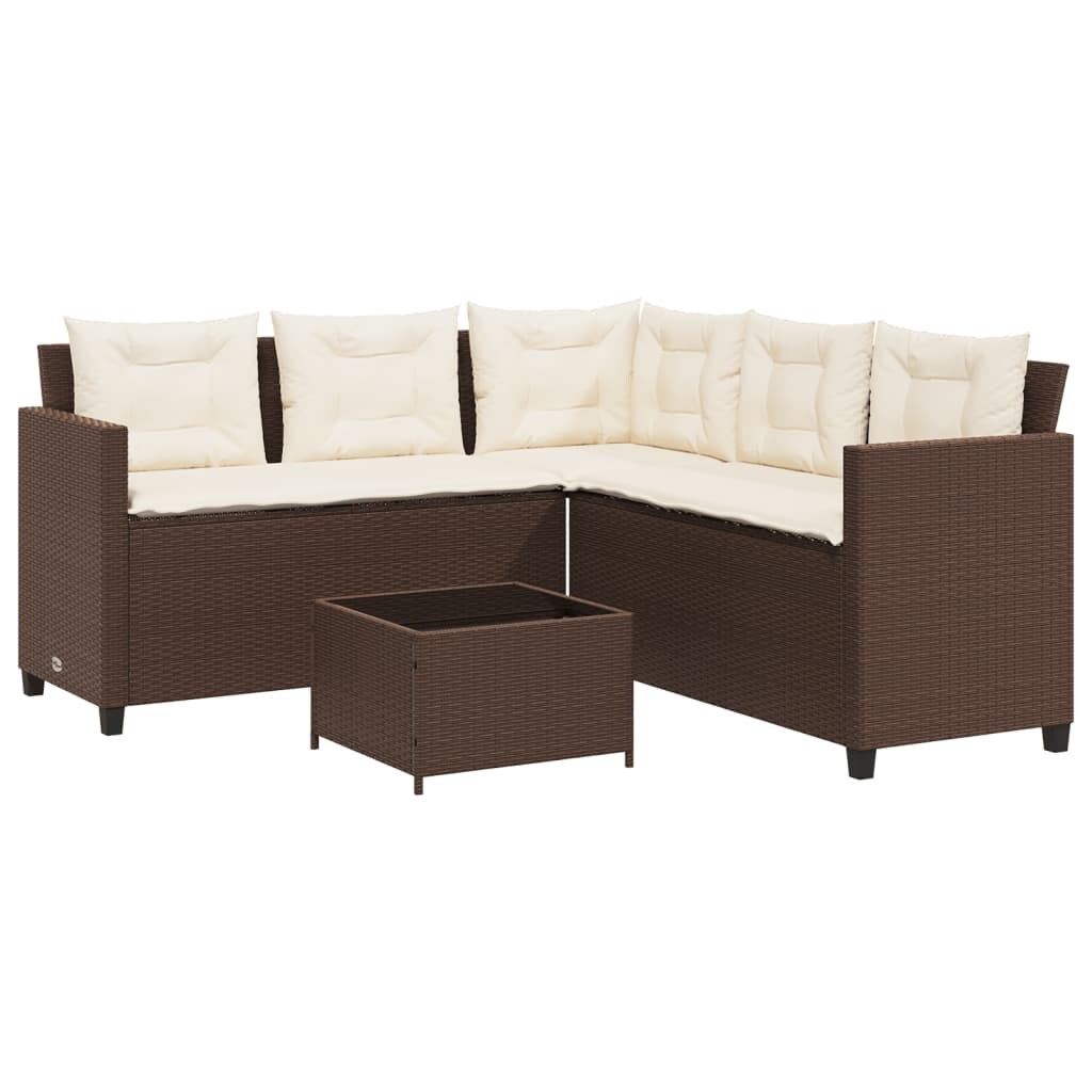vidaXL Gartensofa in L-Form mit Tisch und Kissen Braun Poly Rattan Image