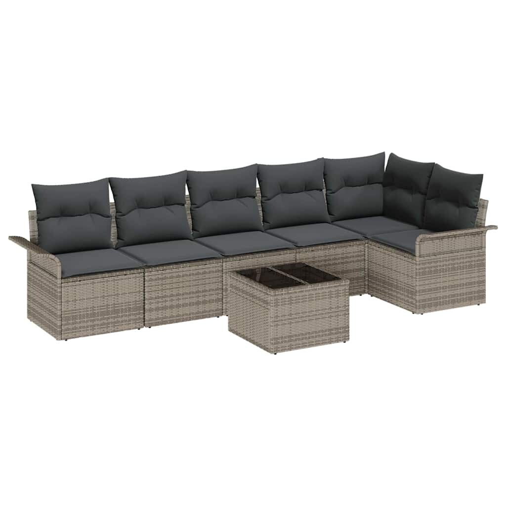 vidaXL Garten-Sofa-Set mit Kissen 7 pcs Grau Poly Rattan Image