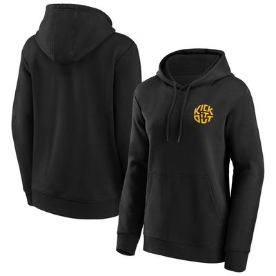 Kick It Out Slogan Graphic Hoodie – Schwarz/Gold – Damen Image