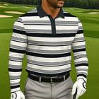 Per uomo A righe Geometrico Polo da rugby Manica Lunga Magliette polo Bavero Business Casual Athleisure Abbigliamento quotidiano Stampa 3D Bottoni Primavera Autunno Inverno Nero Bianco