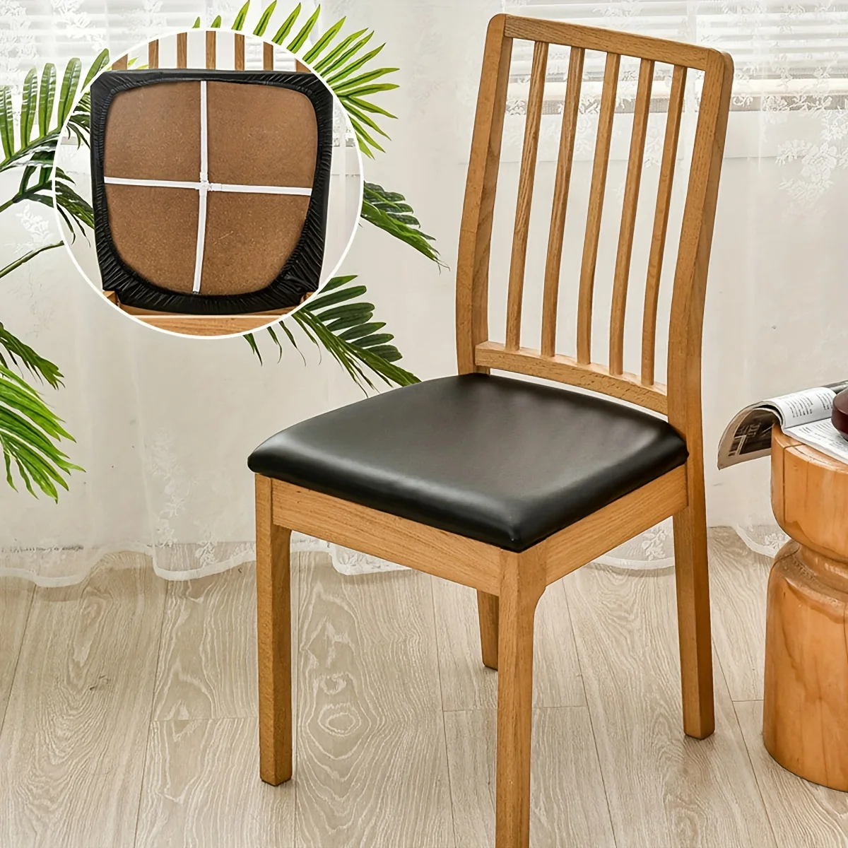 1 STÜCK, wasserdichter Esszimmerstuhlbezug aus PU-Leder, Sitzbezug für Stuhl, Schutzbezug für Hotelstühle, Sitzkissenbezug für zu Hause Image