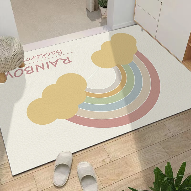 Light Luxury Door Mat Home Bathroom Waterproof Carpets Kitchen Oil-proof Non-slip Carpet PVC Leather Rug Large Area Balcony Rugs