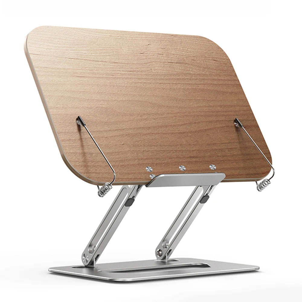 Laptop-Ständer, multifunktional, zum Lesen von Büchern, für MacBook Air, Notebook-Ständer, Nussbaum, Laptop-Unterstützung, faltbarer Tablet-Ständer aus Aluminium Image