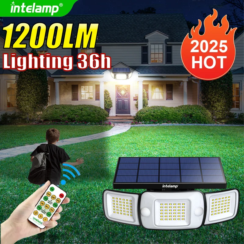 Neue Solar Lampe 108LED Outdoor Sonnenlicht Motion Sensor Fernbedienung Solar Fokus Wall Street Licht Wasserdichte Externe Solar Lampe