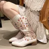 Vintage Starke Ferse Frauen Western Cowboy Stiefel Mode Spitz Ritter Lange Booties Herbst Winter Schuhe Zapatos De Mujer